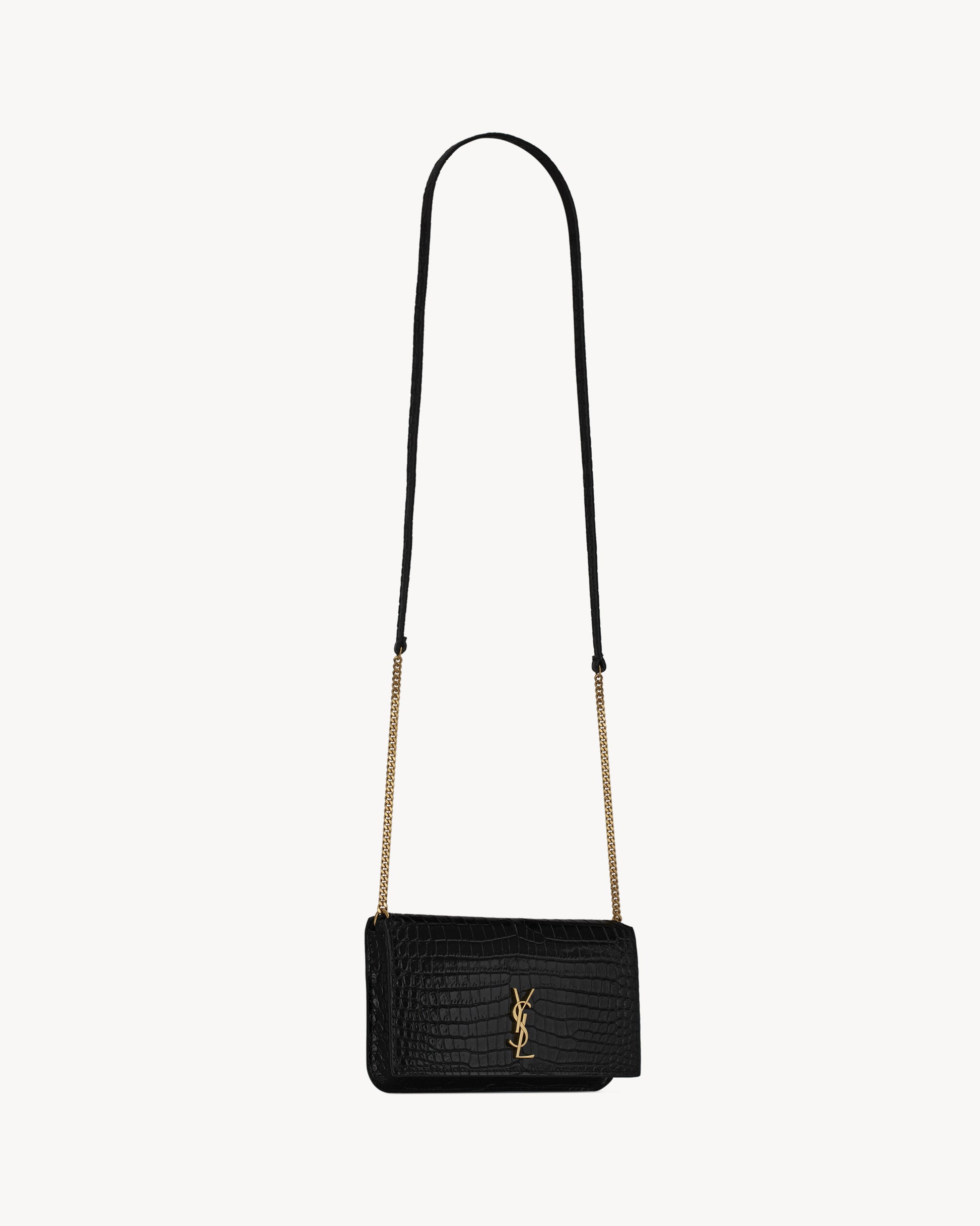 CASSANDRE phone holder in SHINY crocodile-embossed leather