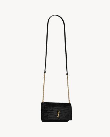 CASSANDRE phone holder in SHINY crocodile-embossed leather