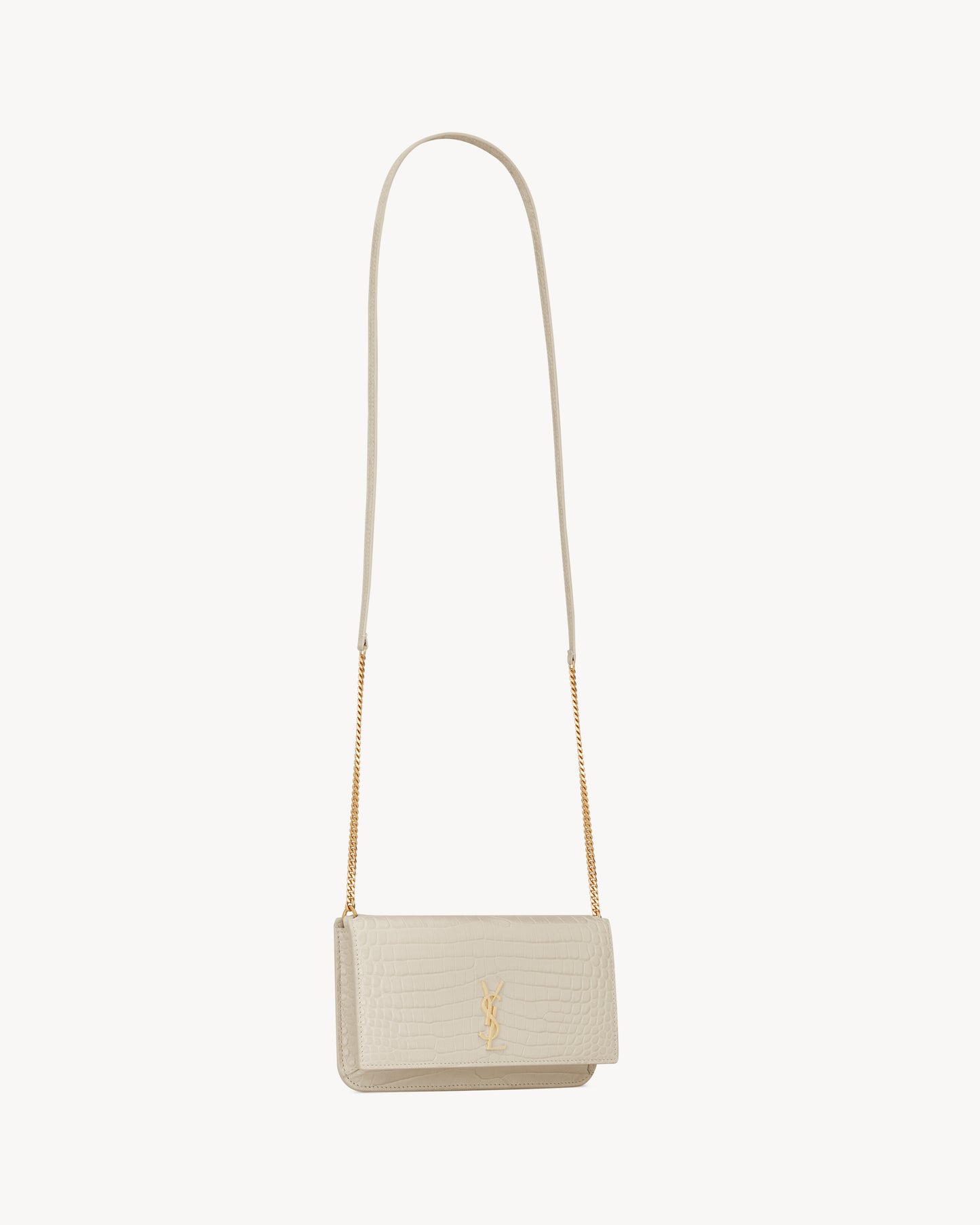 CASSANDRE phone holder in SHINY crocodile-embossed leather