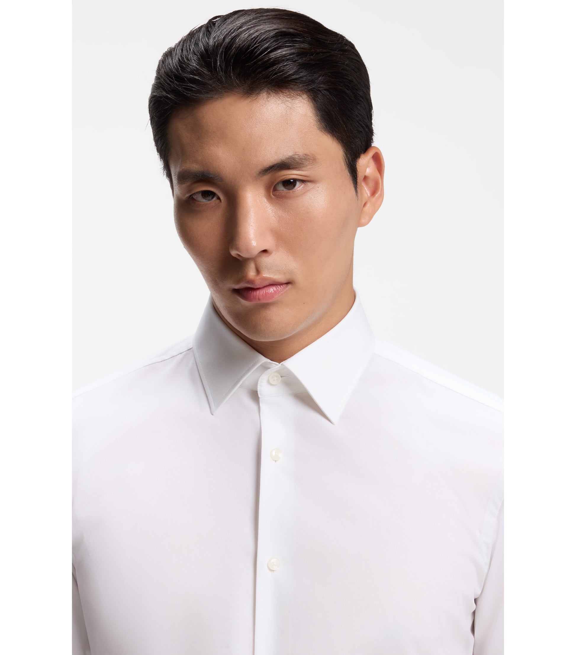 Slim-fit shirt in easy-iron stretch-cotton poplin