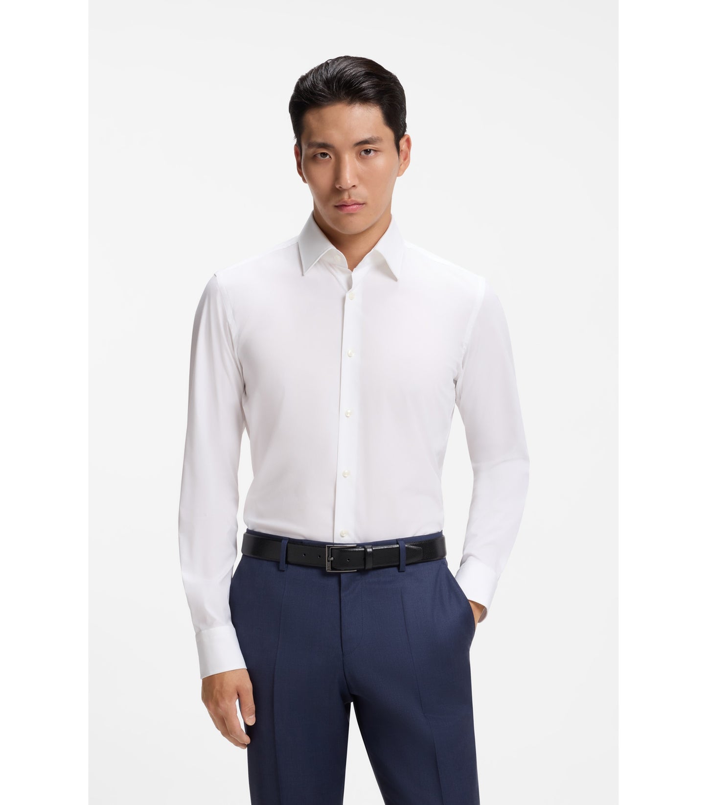 Slim-fit shirt in easy-iron stretch-cotton poplin
