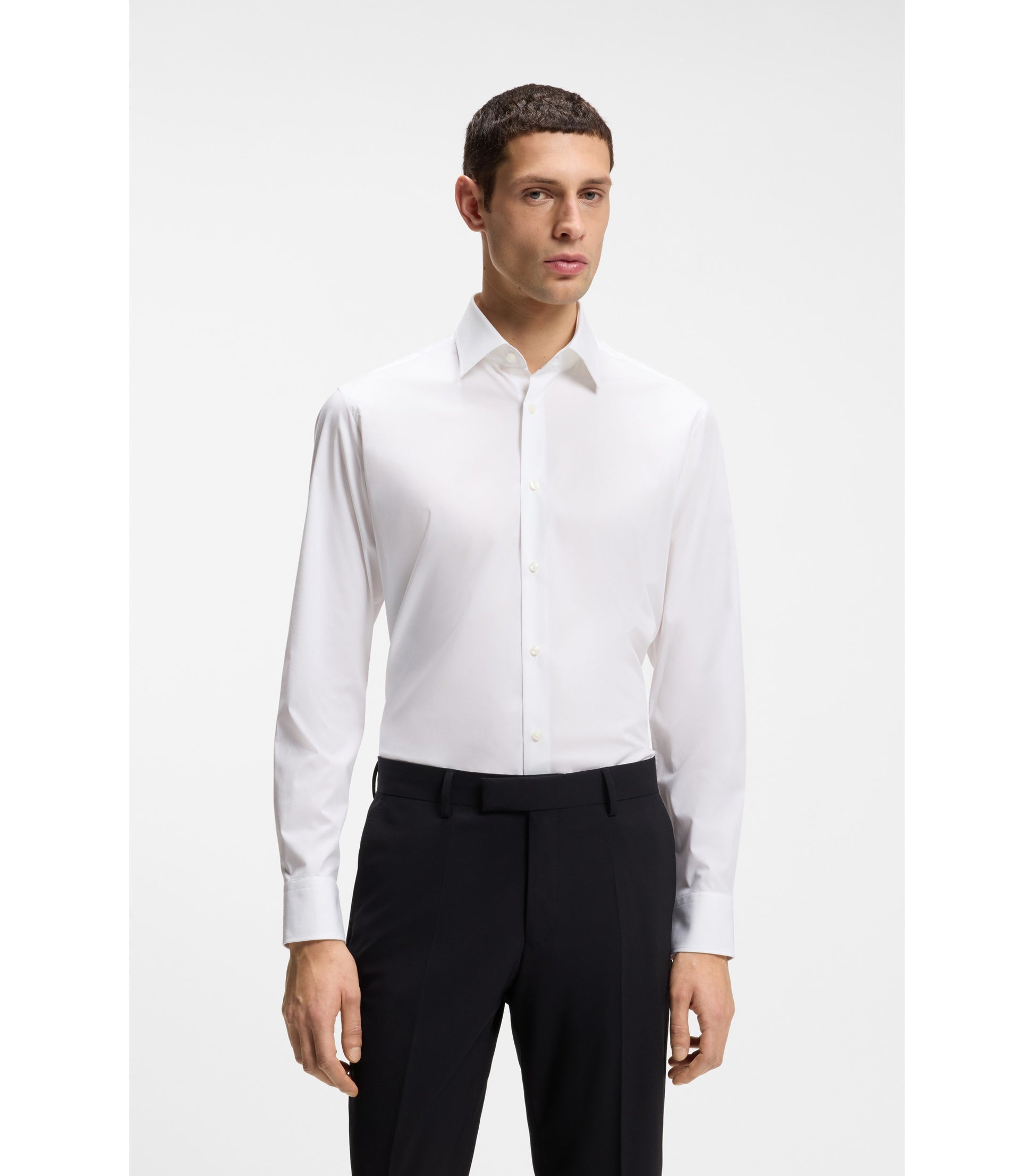 Regular-fit shirt in easy-iron stretch-cotton poplin