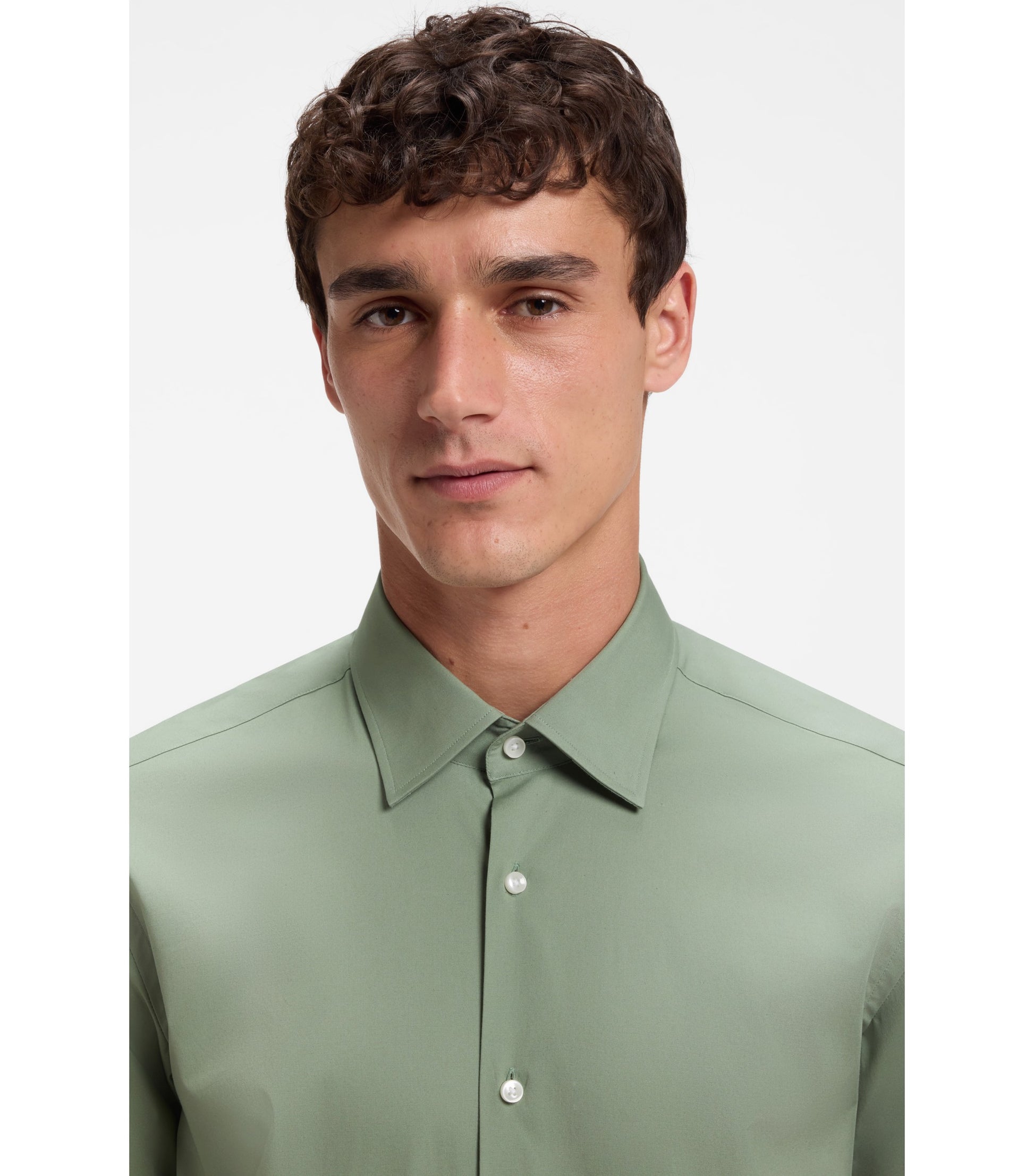 Regular-fit shirt in easy-iron stretch-cotton poplin