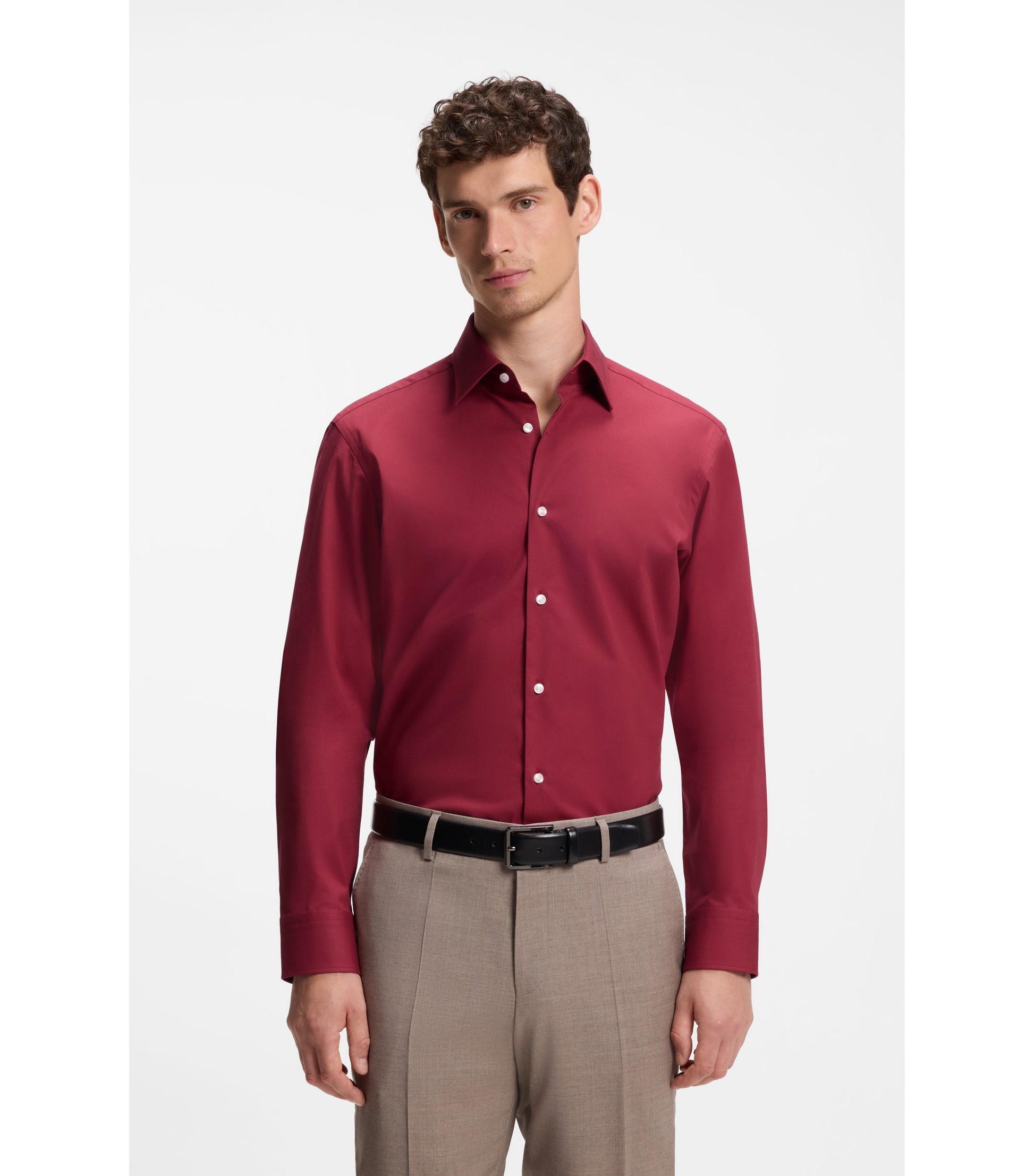 Regular-fit shirt in easy-iron stretch-cotton poplin