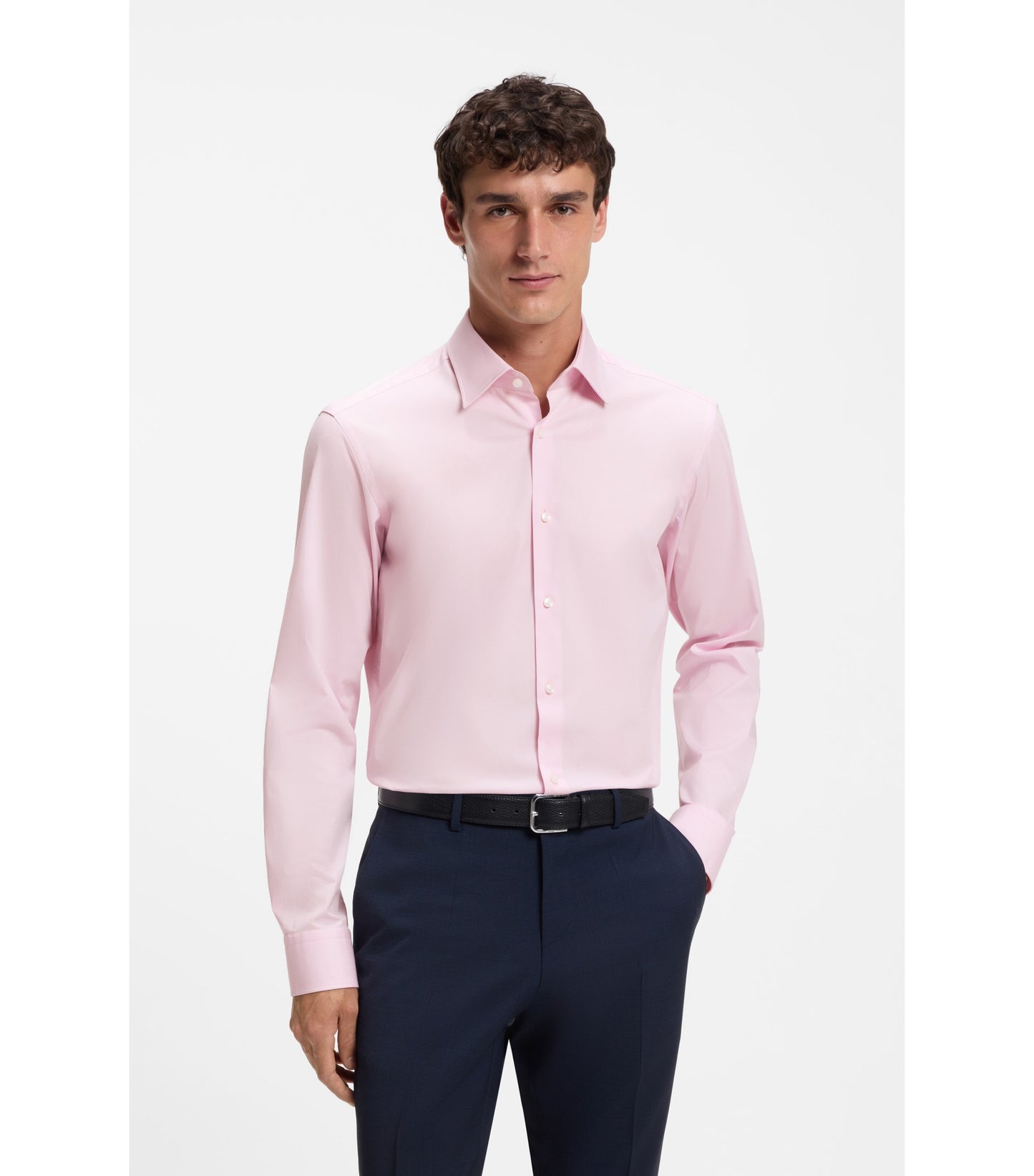 Regular-fit shirt in easy-iron stretch-cotton poplin