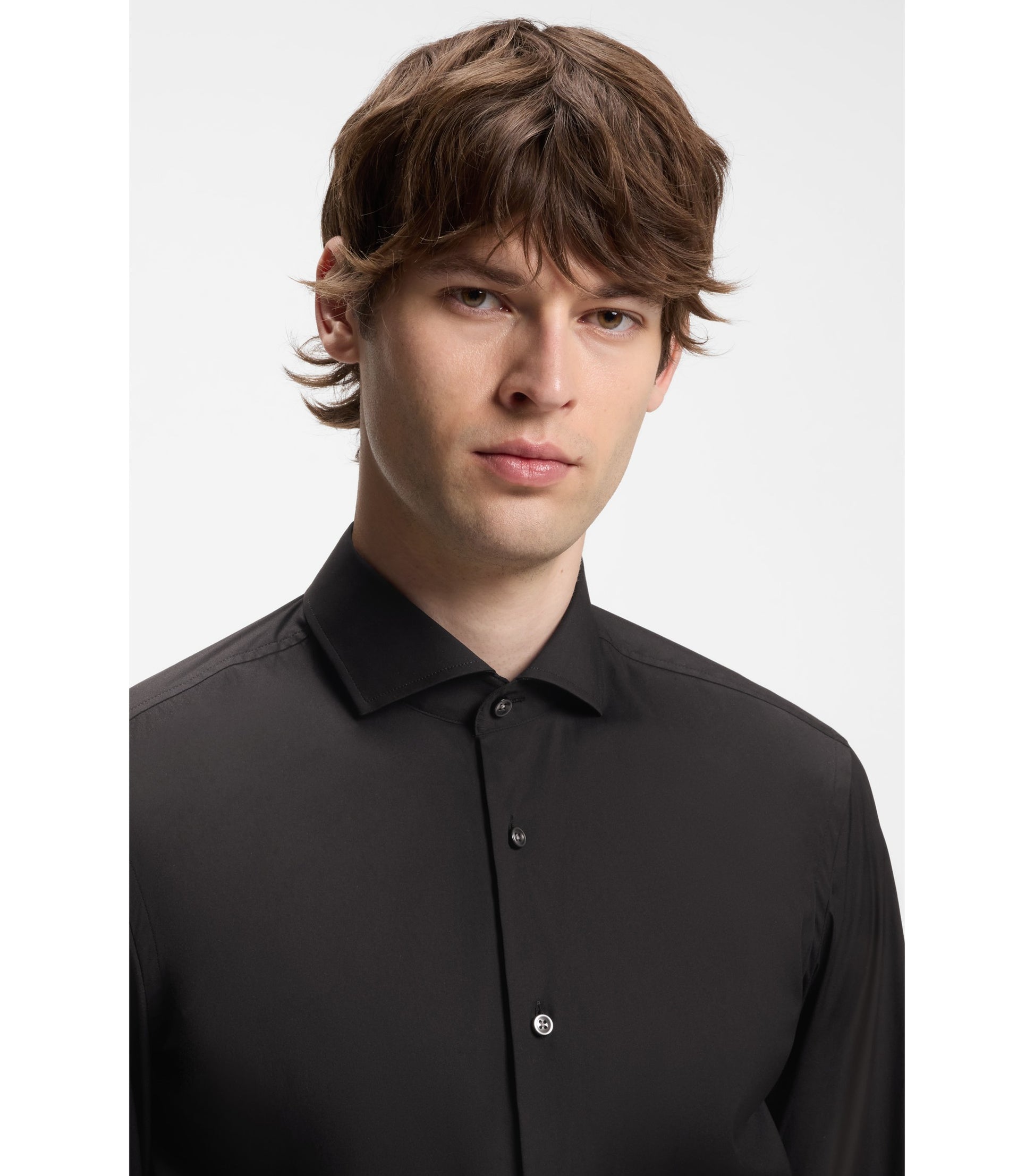 Slim-fit shirt in easy-iron cotton-blend poplin
