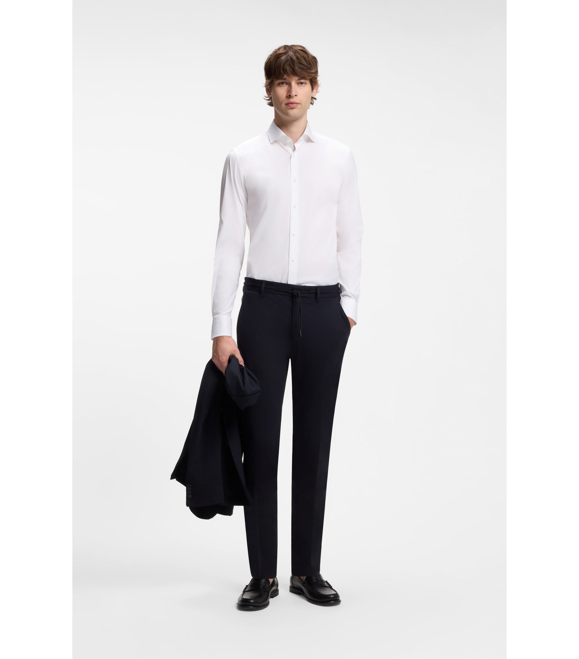 Slim-fit shirt in easy-iron cotton-blend poplin