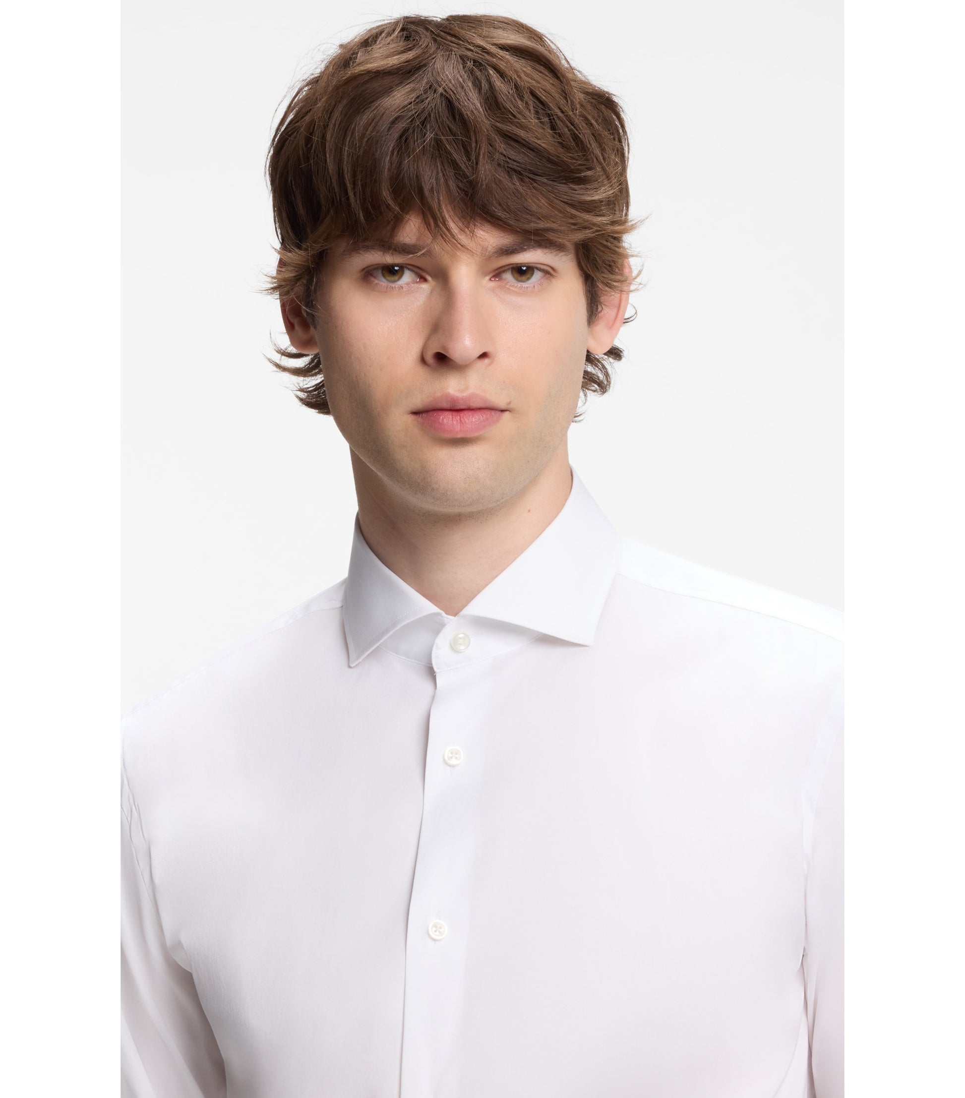 Slim-fit shirt in easy-iron cotton-blend poplin