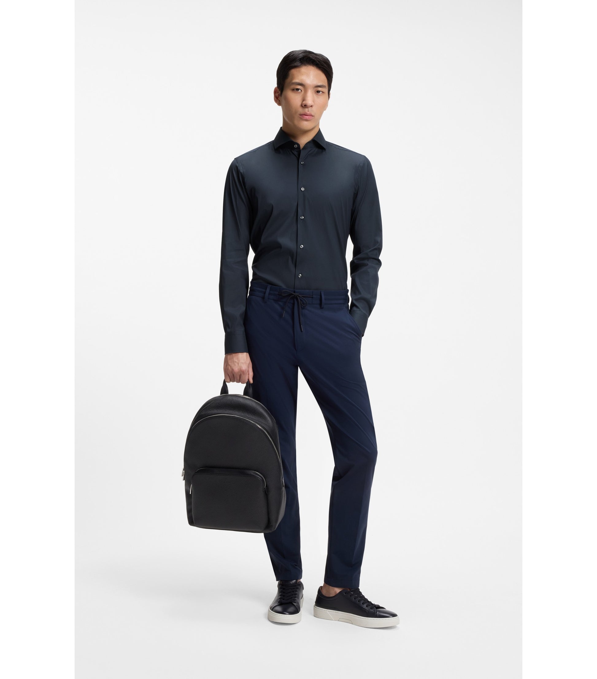 Slim-fit shirt in easy-iron cotton-blend poplin