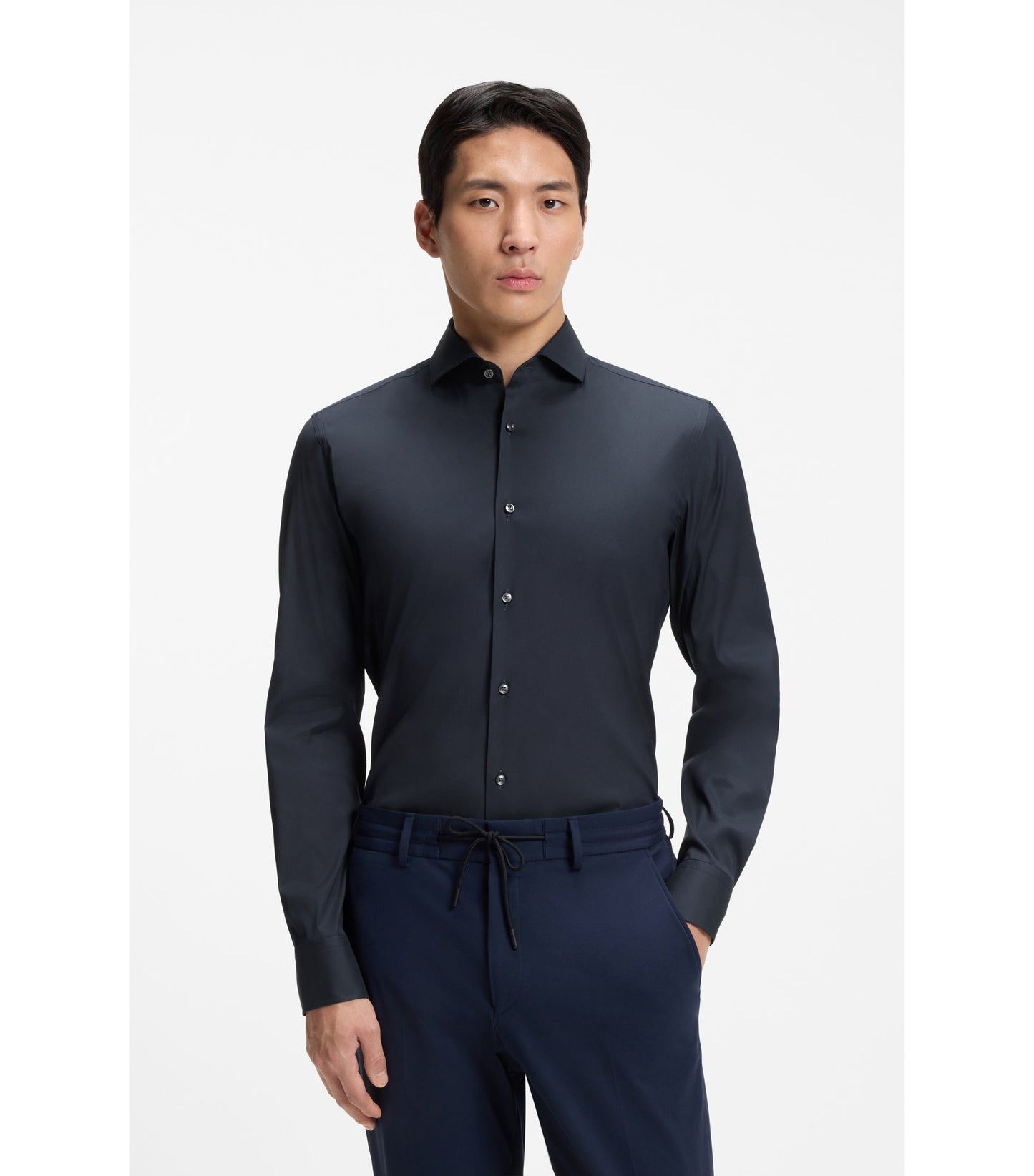 Slim-fit shirt in easy-iron cotton-blend poplin