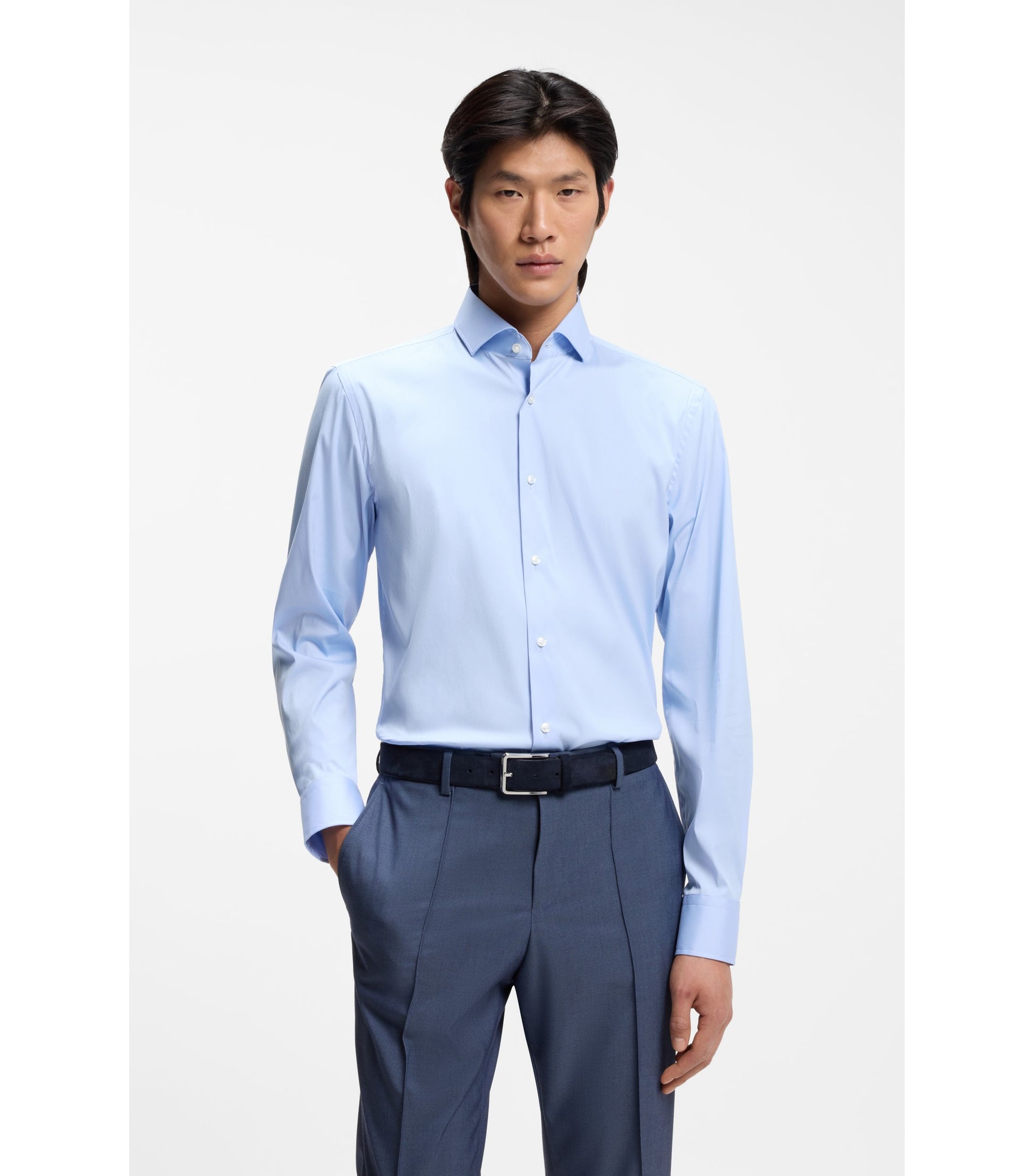 Slim-fit shirt in easy-iron cotton-blend poplin