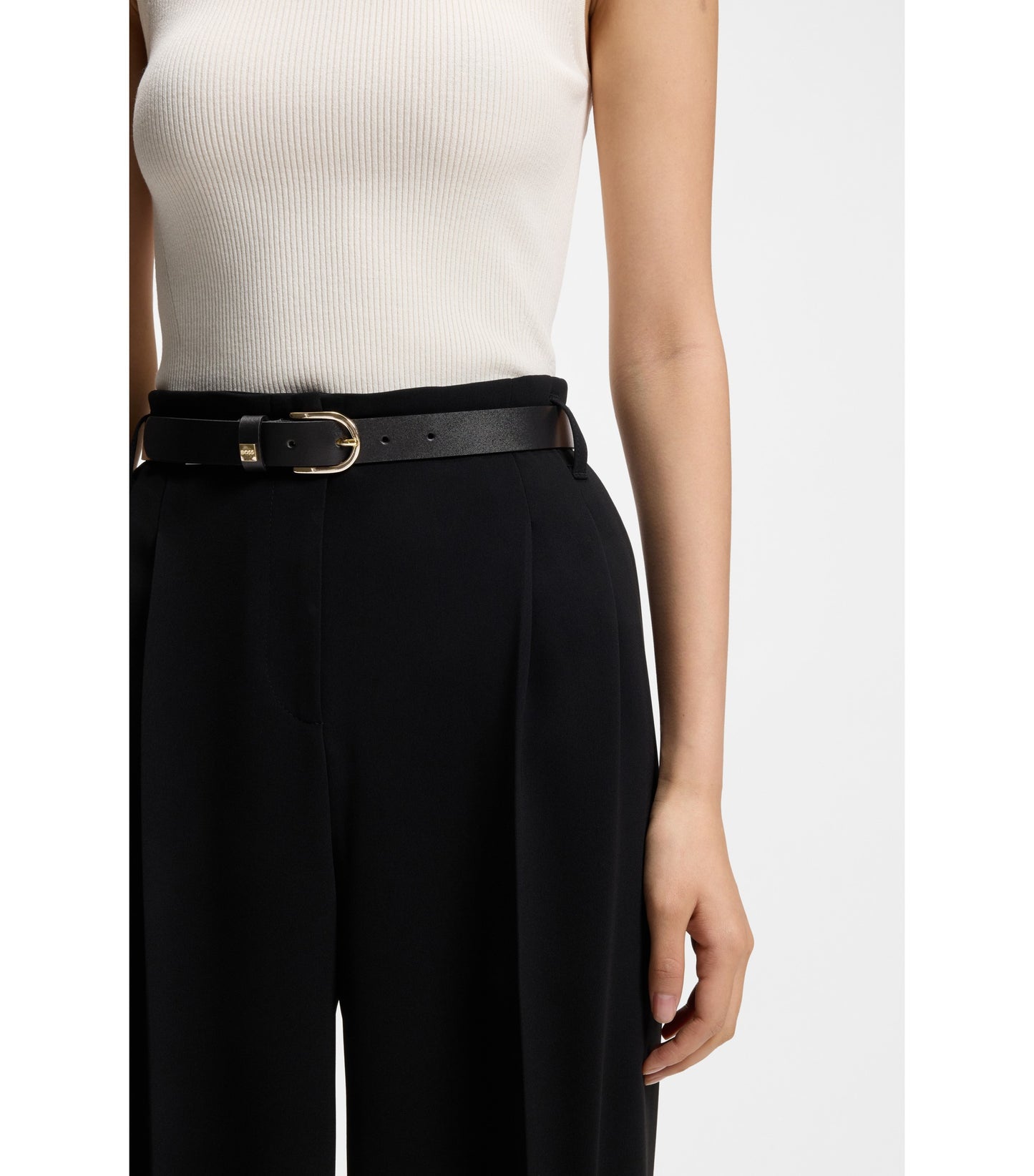 Italian-leather belt with gold-tone buckle