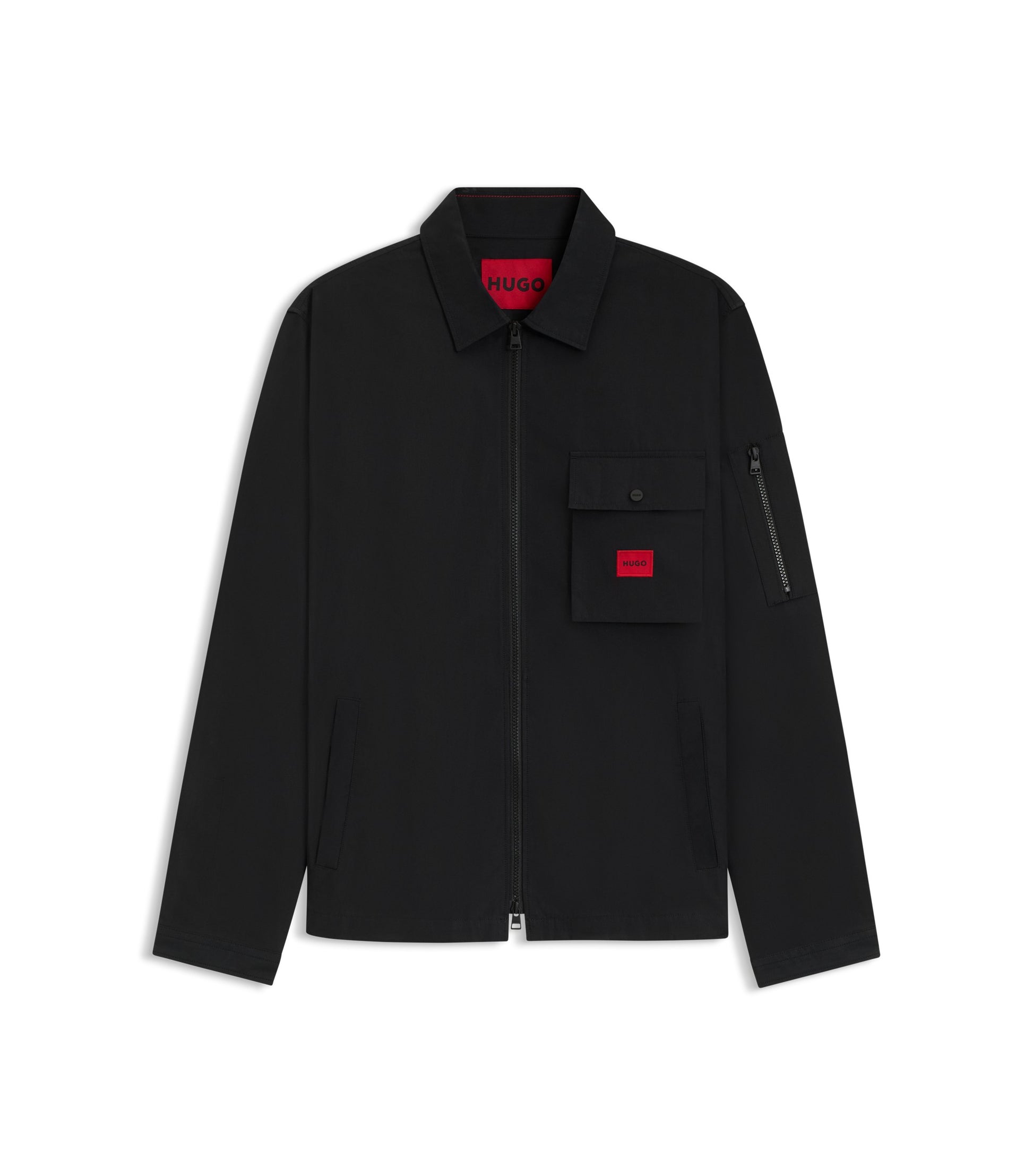 Zip-up cotton-blend canvas overshirt with logo label