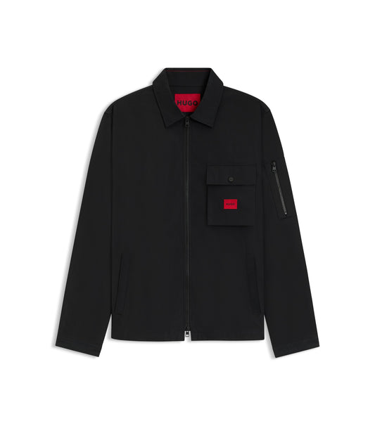 Zip-up cotton-blend canvas overshirt with logo label