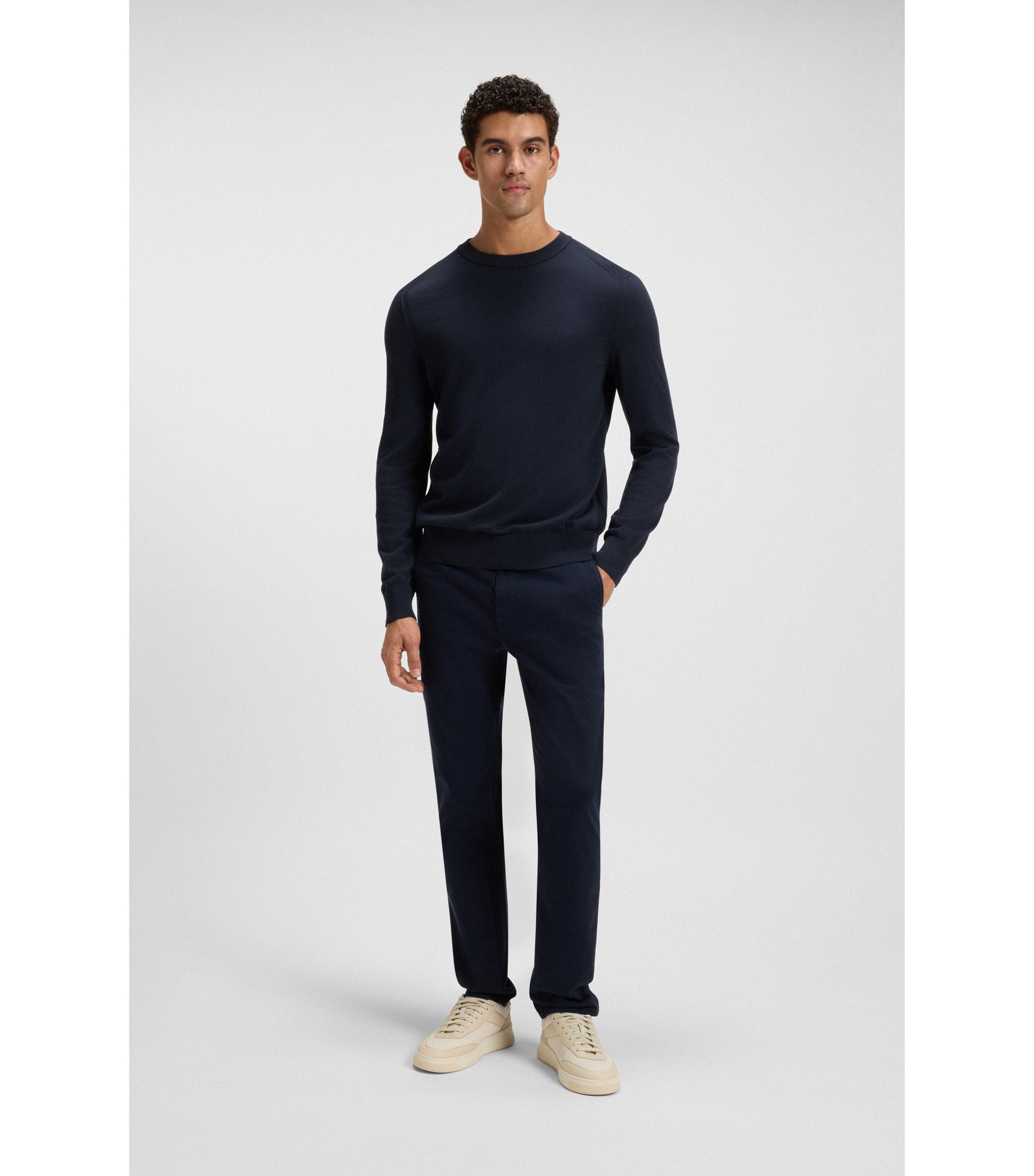 Knitted-cotton sweater with embroidered logo