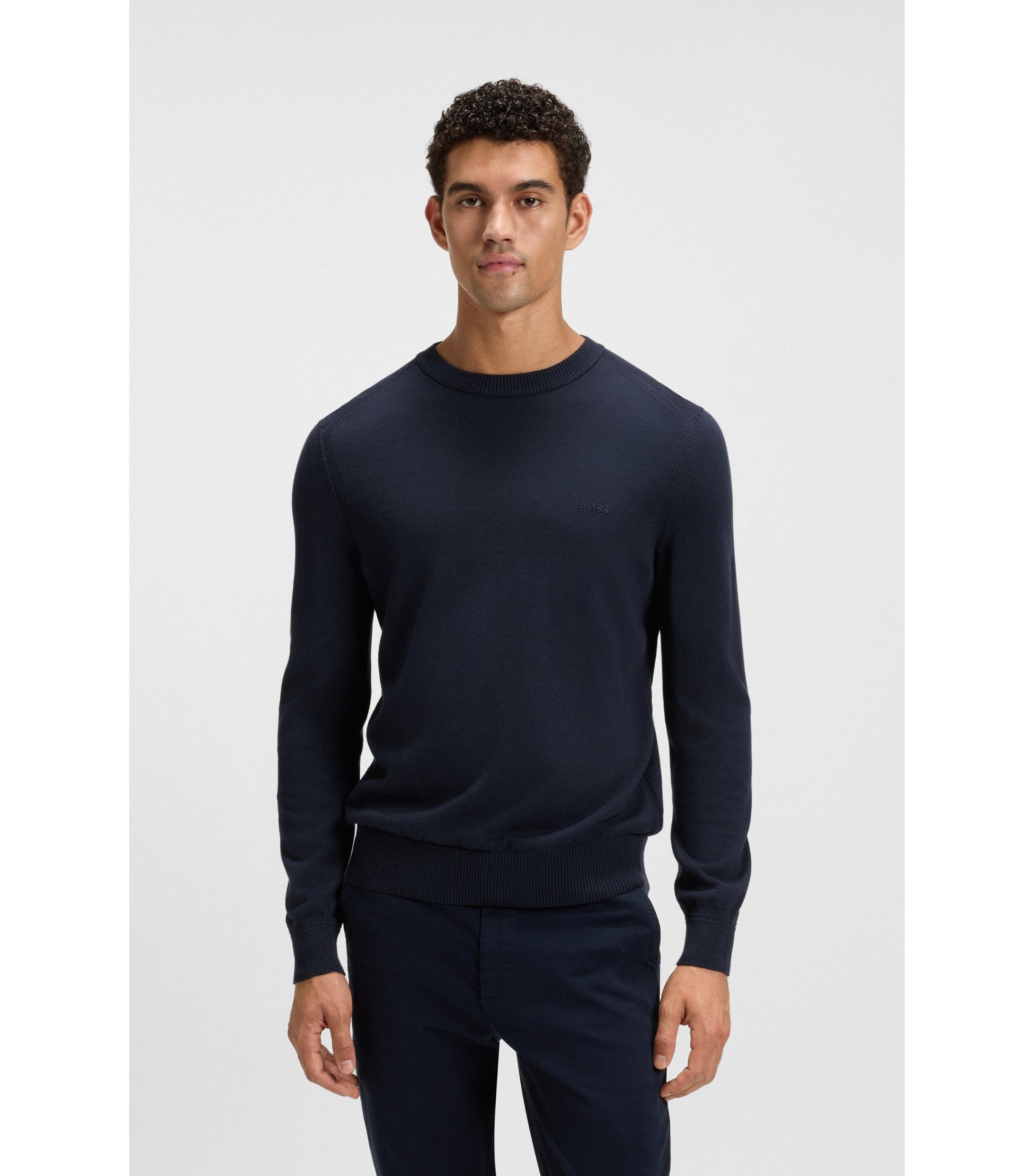 Knitted-cotton sweater with embroidered logo