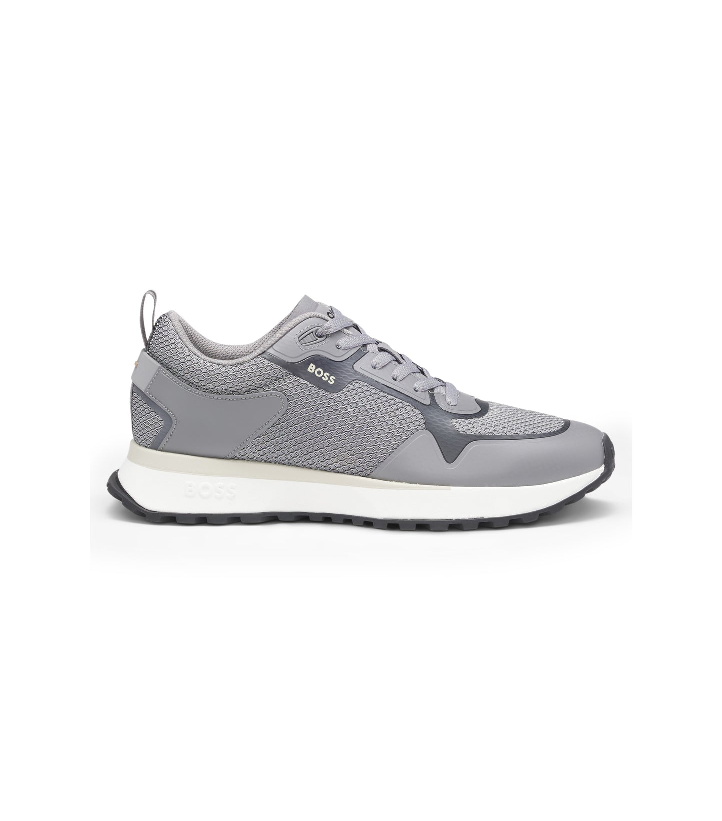 Mixed-material trainers with mesh details and branding