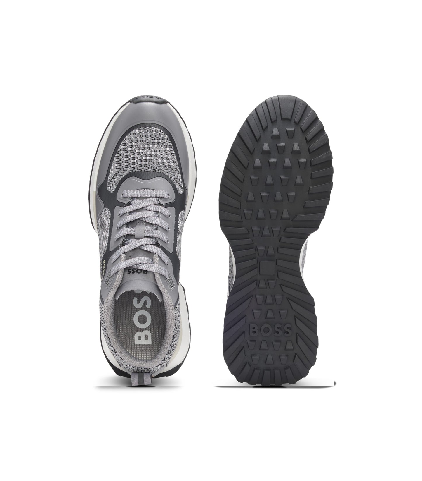 Mixed-material trainers with mesh details and branding