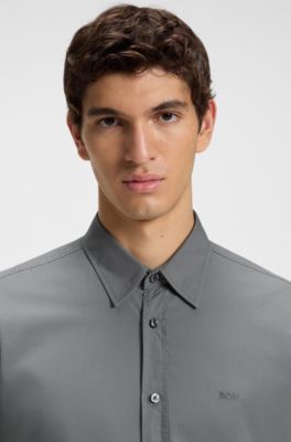Regular-fit shirt in cotton poplin with embroidered logo