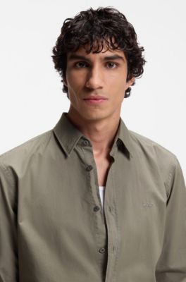 Regular-fit shirt in cotton poplin with embroidered logo