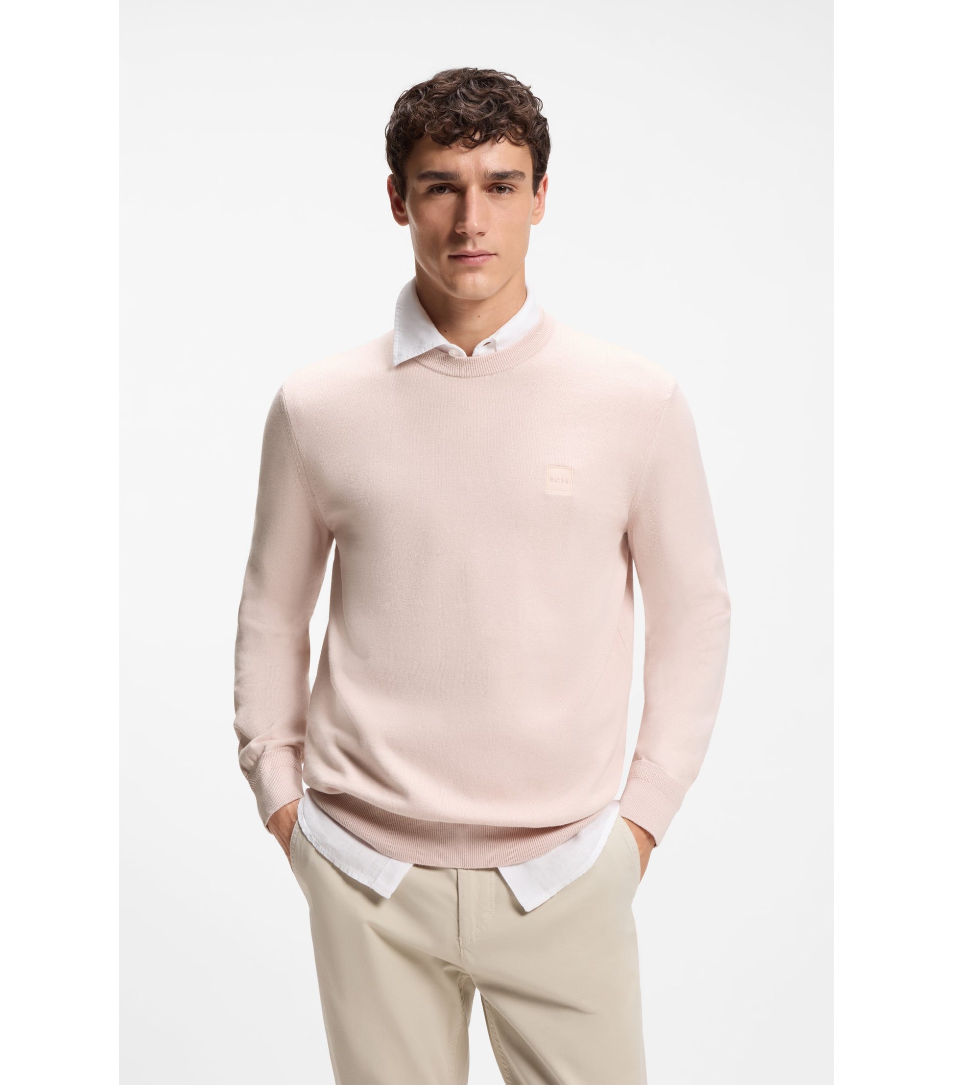 Cotton-blend sweater with logo patch