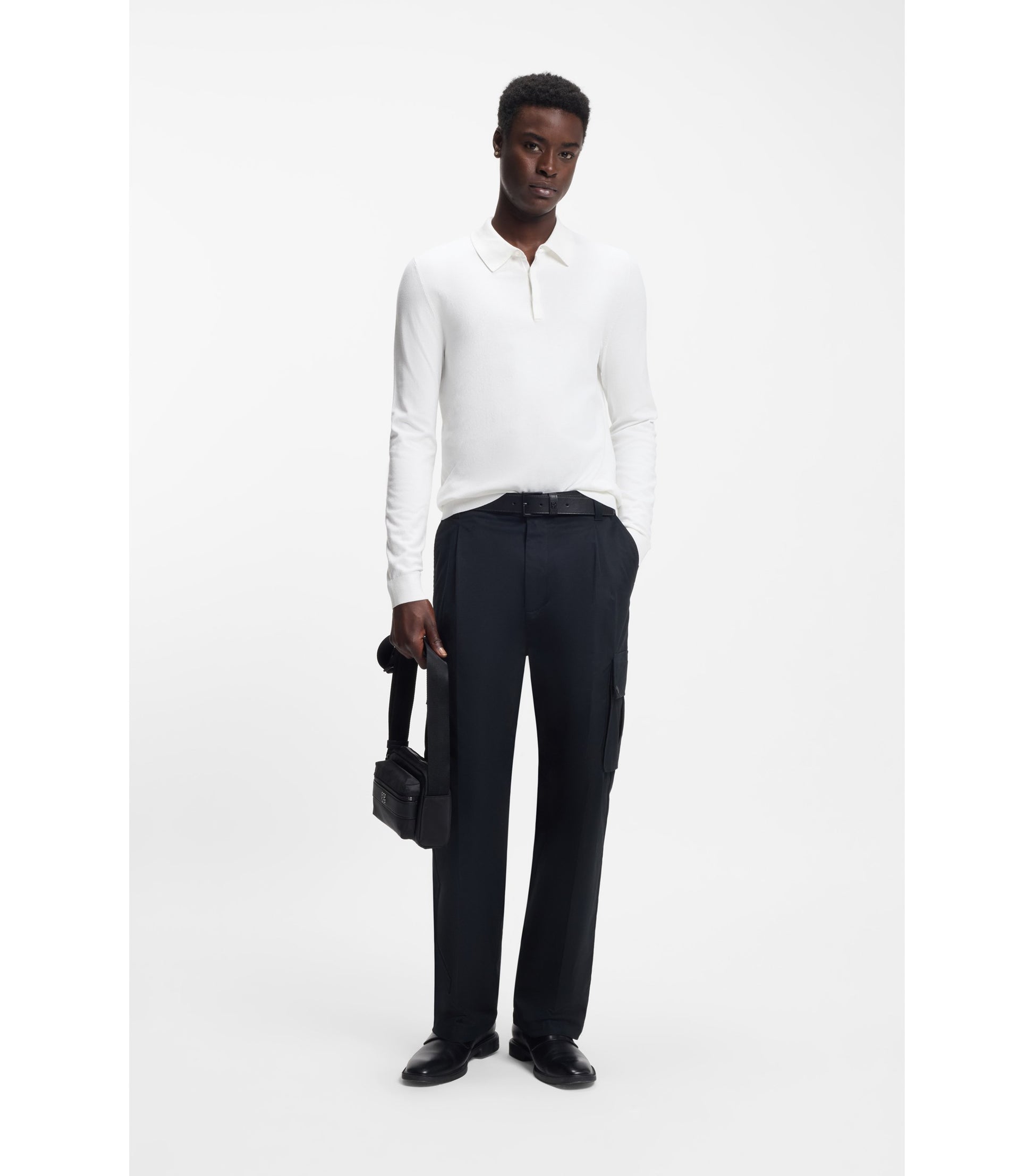 Slim-fit knit polo with rear logo