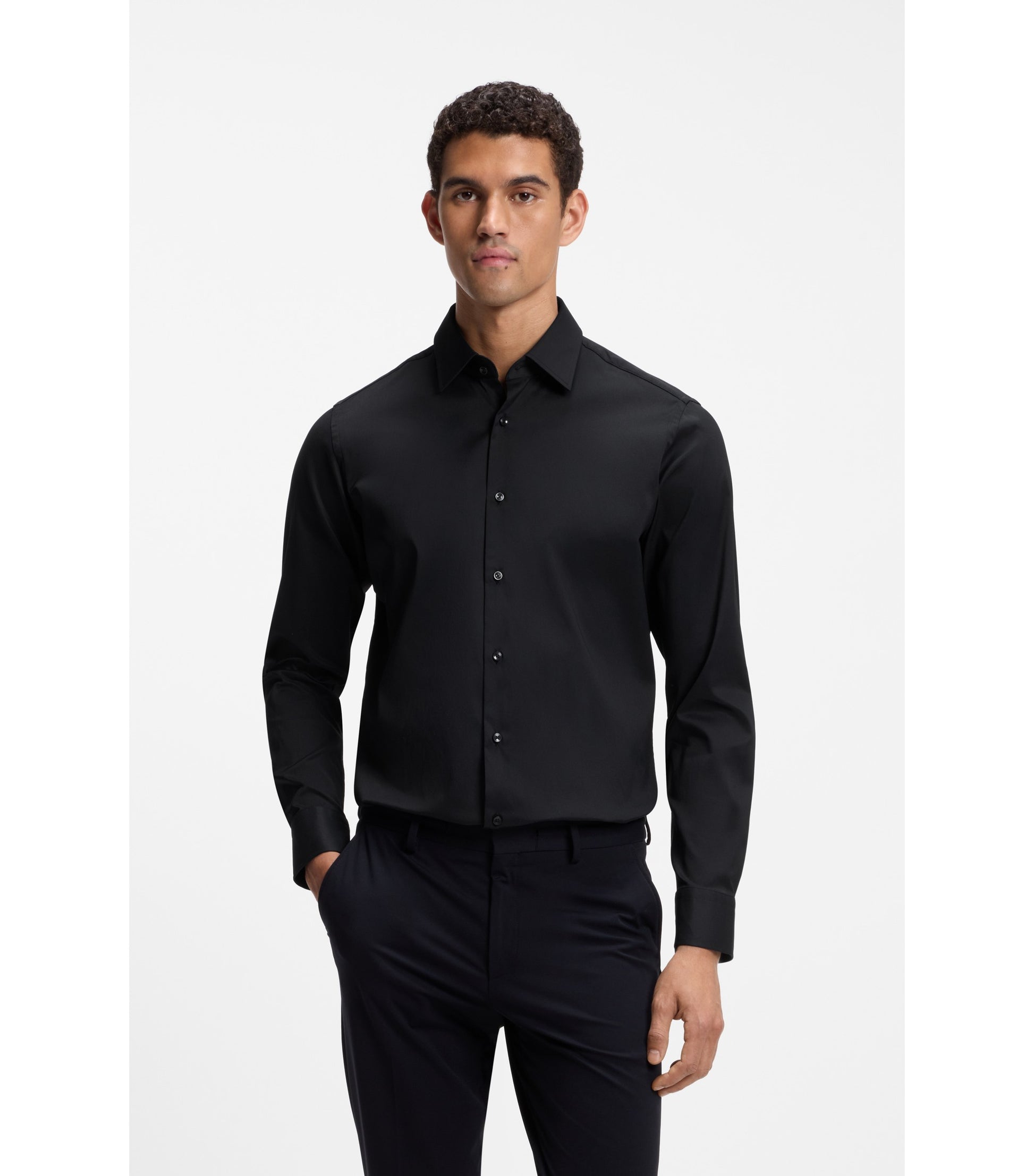 Regular-fit shirt in performance-stretch twill