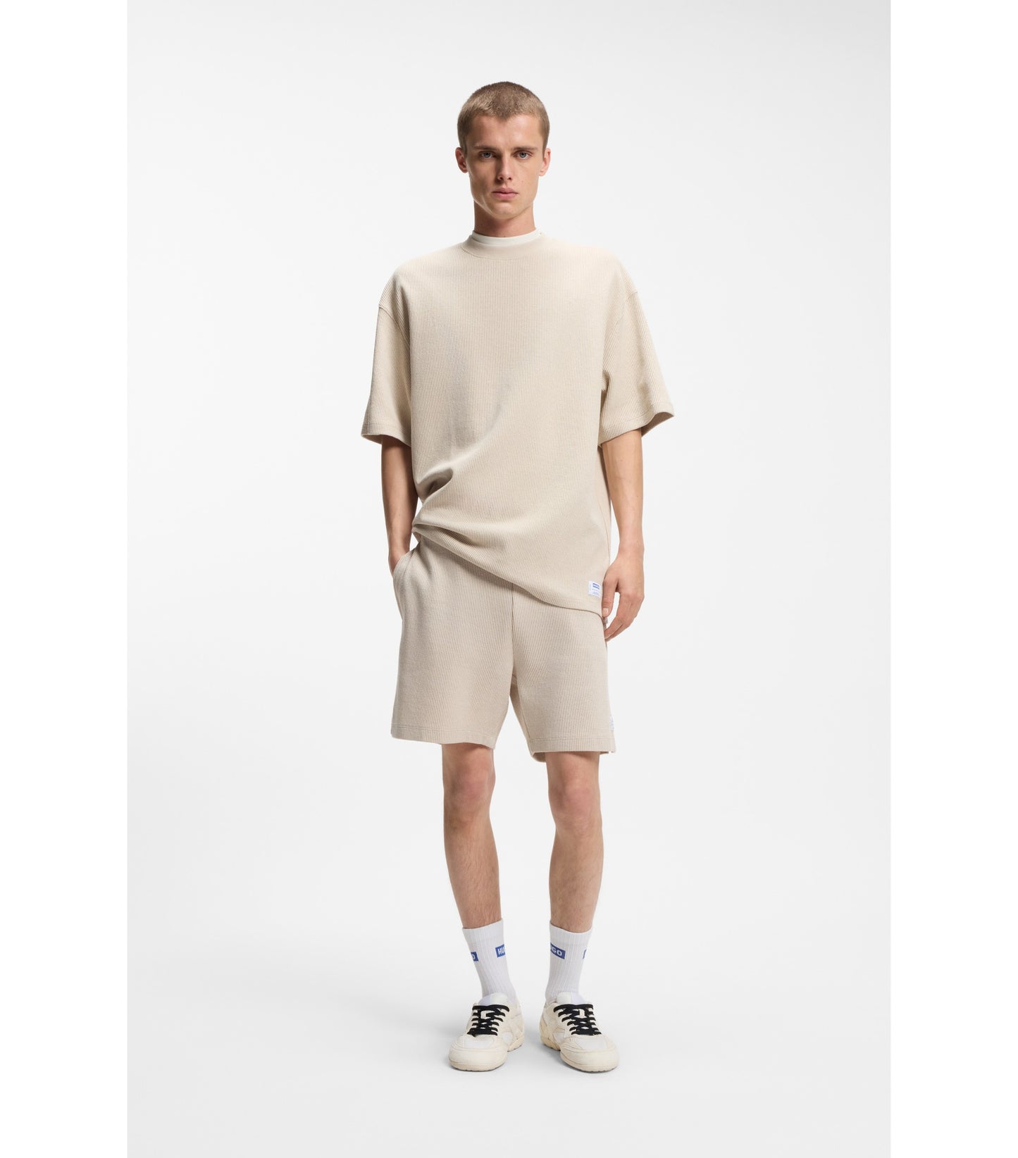 Cotton-jersey T-shirt with blue logo patch
