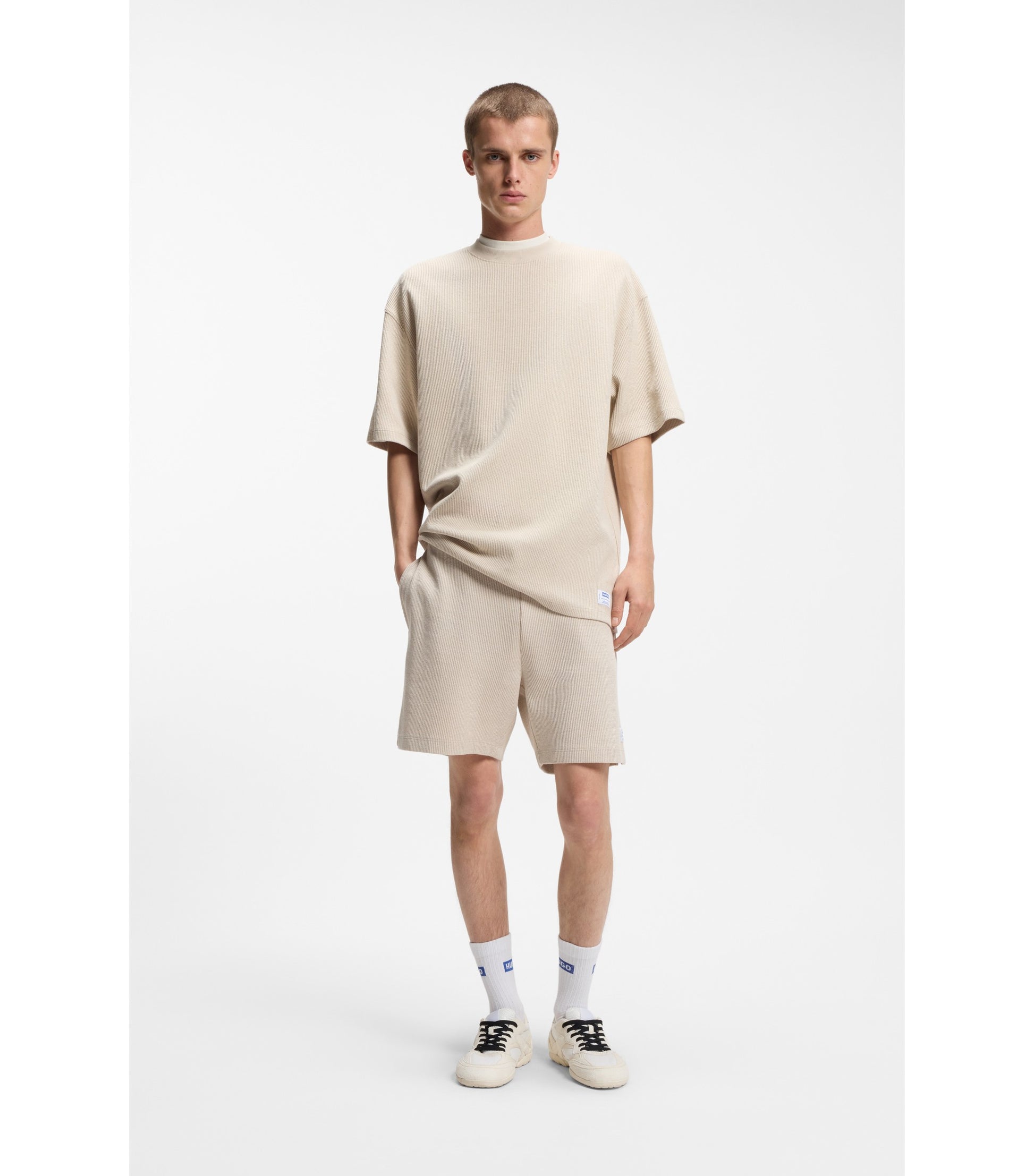 Cotton-jersey T-shirt with blue logo patch