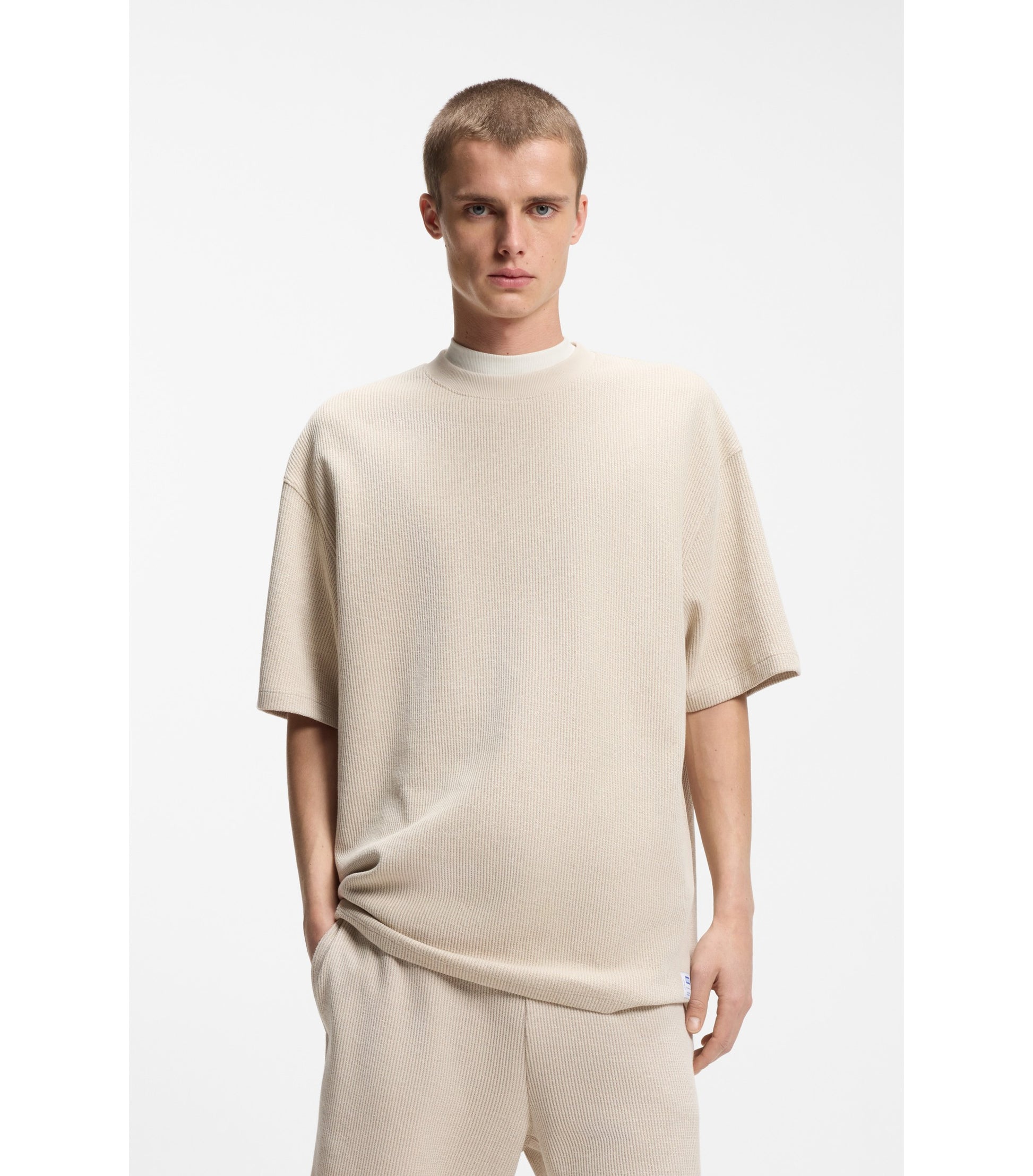 Cotton-jersey T-shirt with blue logo patch