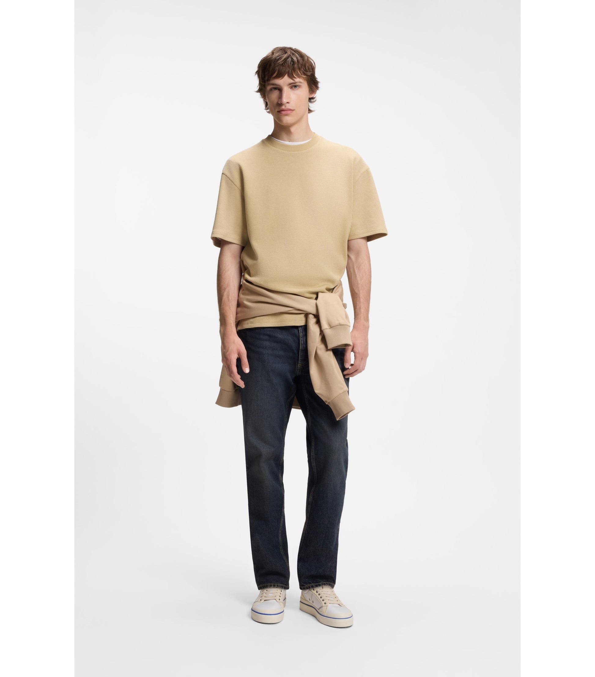 Cotton-jersey T-shirt with blue logo patch