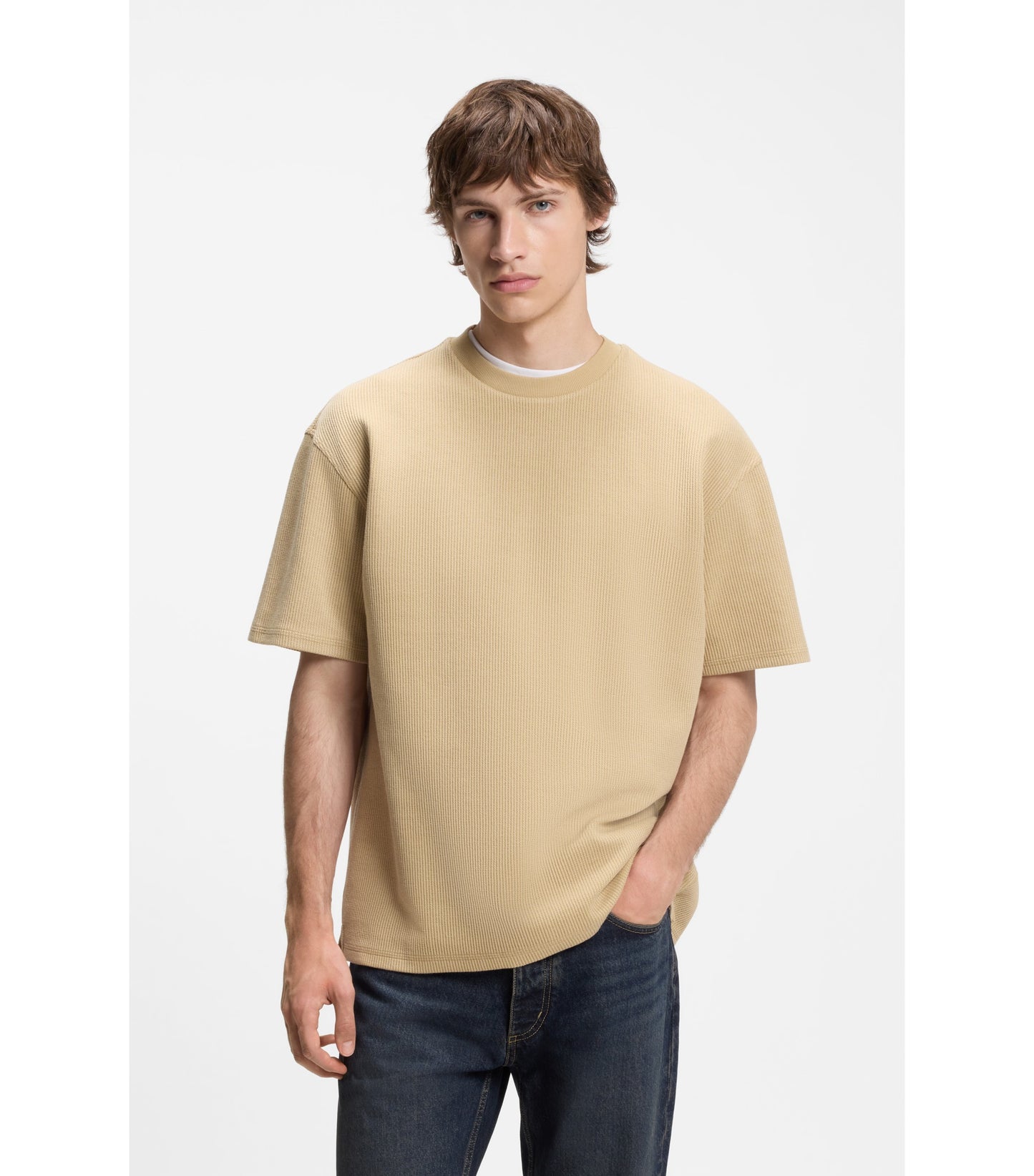 Cotton-jersey T-shirt with blue logo patch
