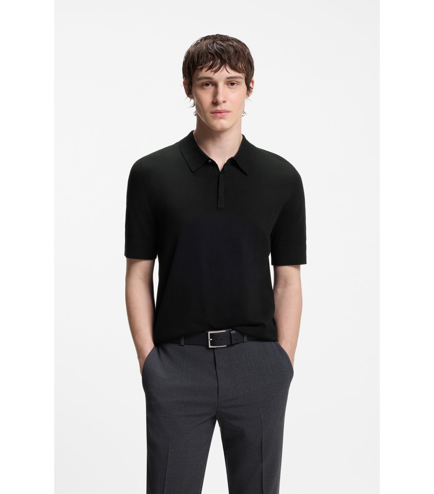 Knit polo with covered placket