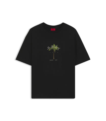 Cotton-jersey T-shirt with palm-tree artwork