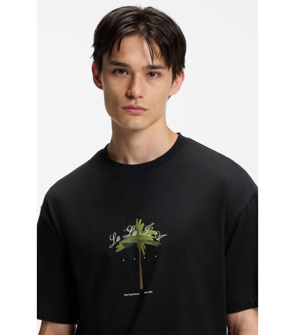 Cotton-jersey T-shirt with palm-tree artwork