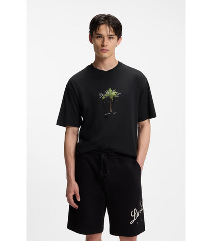 Cotton-jersey T-shirt with palm-tree artwork