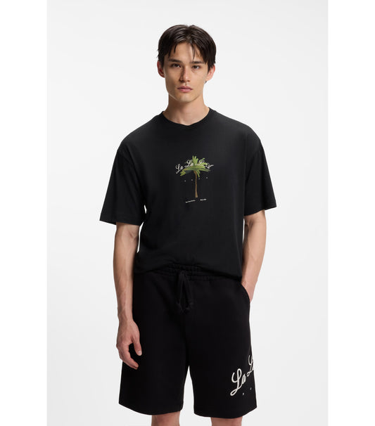 Cotton-jersey T-shirt with palm-tree artwork