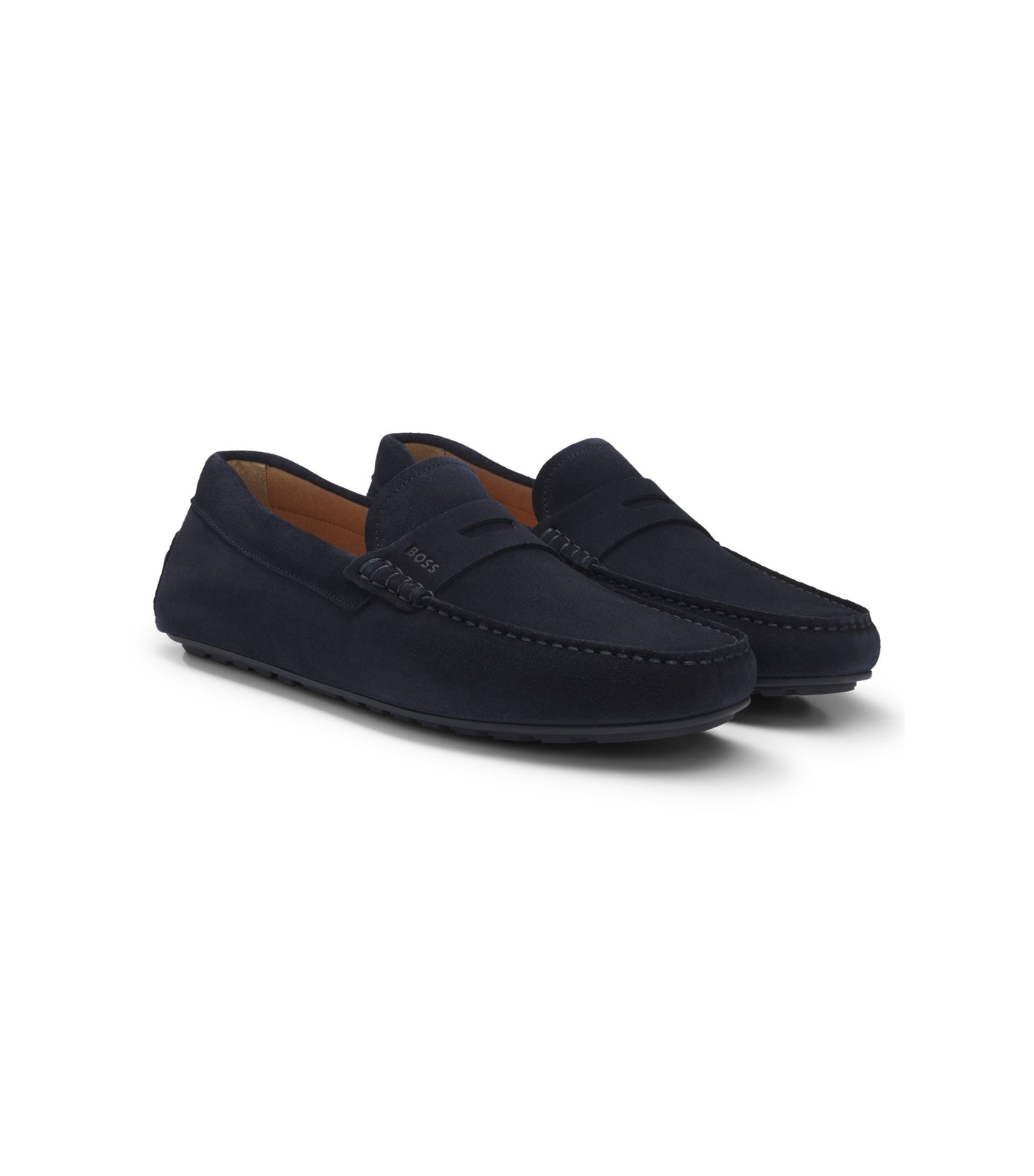 Suede moccasins with penny trim