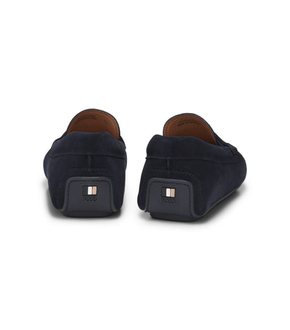 Suede moccasins with penny trim