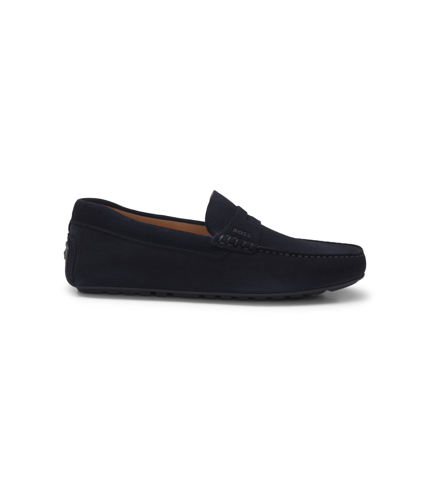 Suede moccasins with penny trim