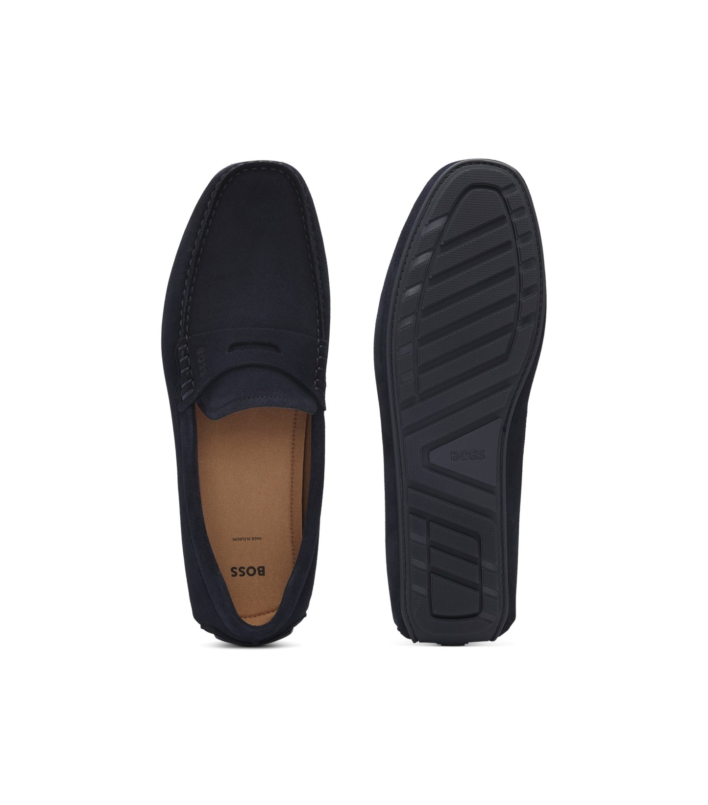 Suede moccasins with penny trim