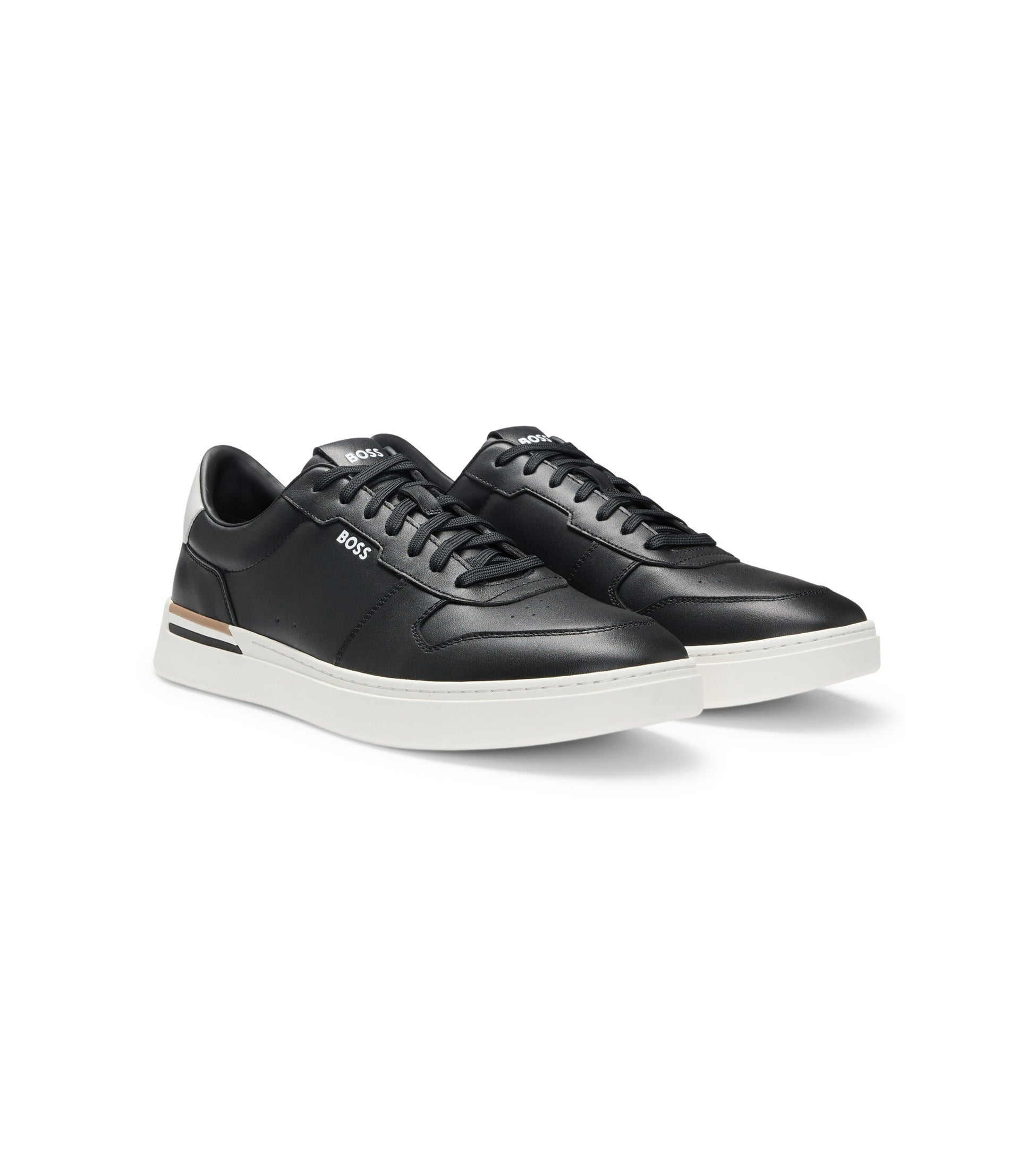 Leather trainers with contrast logos