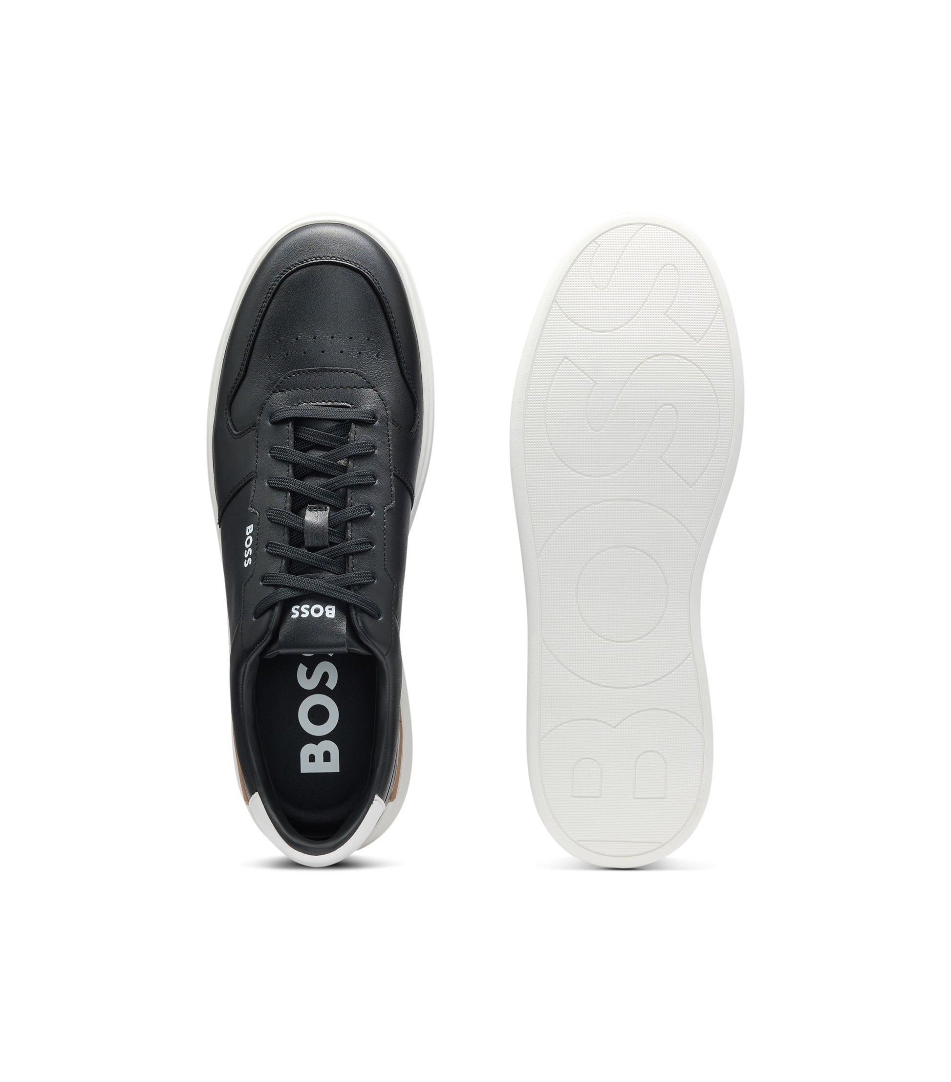 Leather trainers with contrast logos