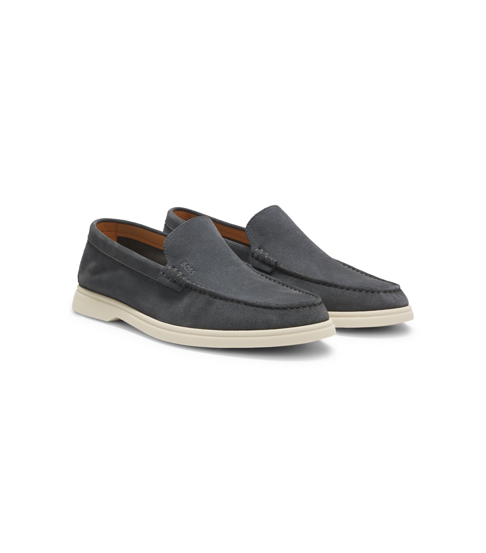 Suede loafers with embossed logo