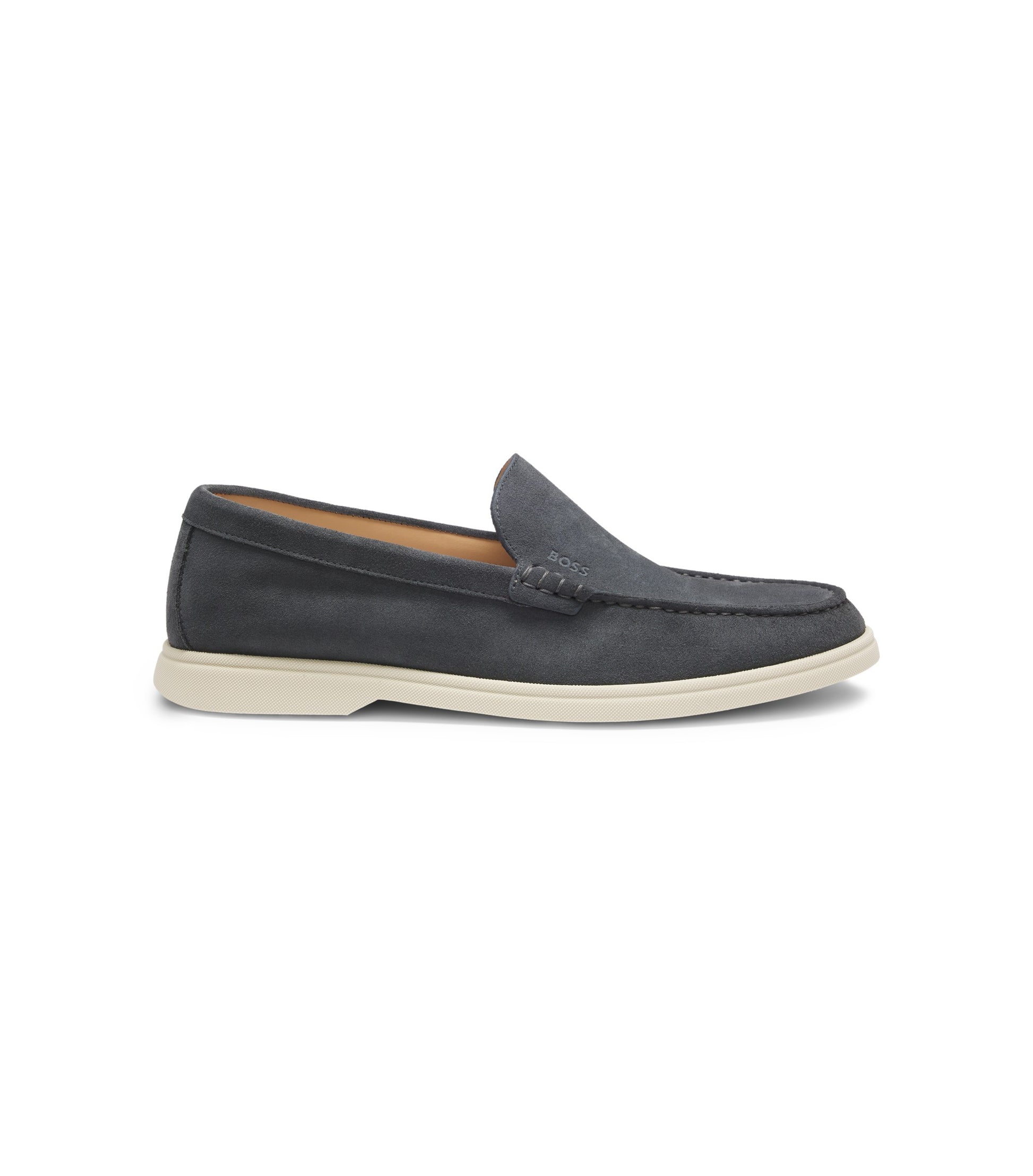 Suede loafers with embossed logo