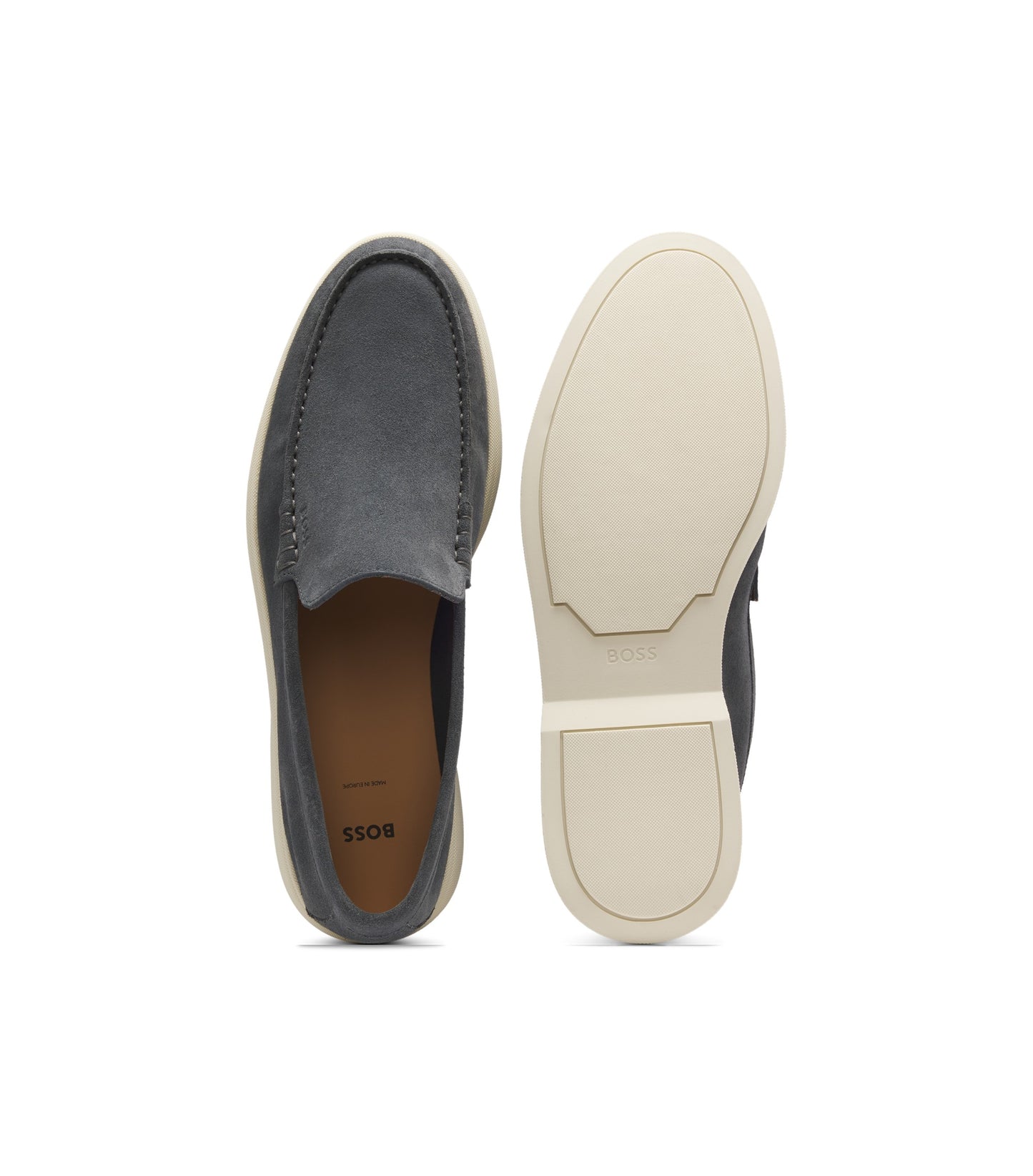 Suede loafers with embossed logo