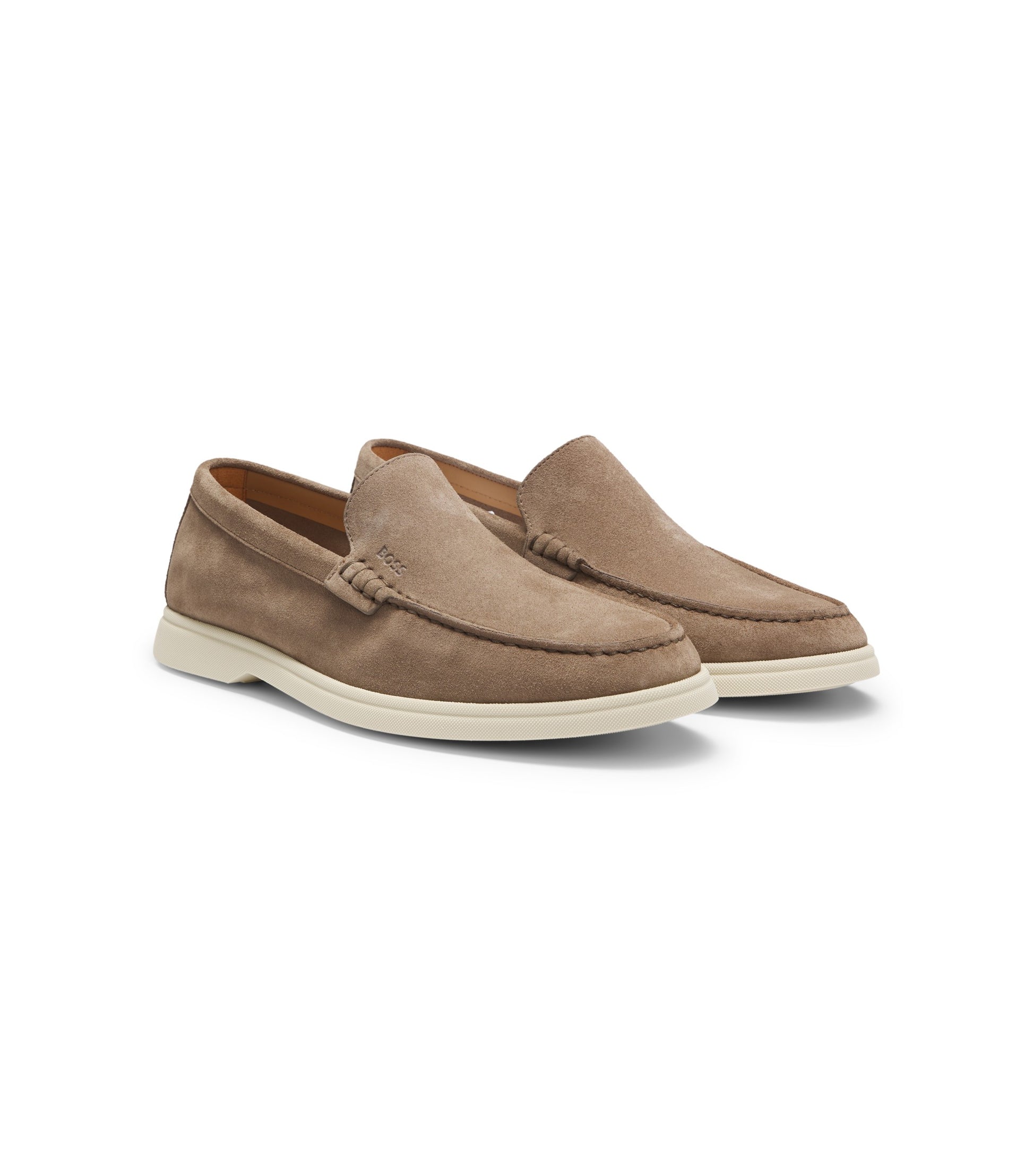 Suede loafers with embossed logo