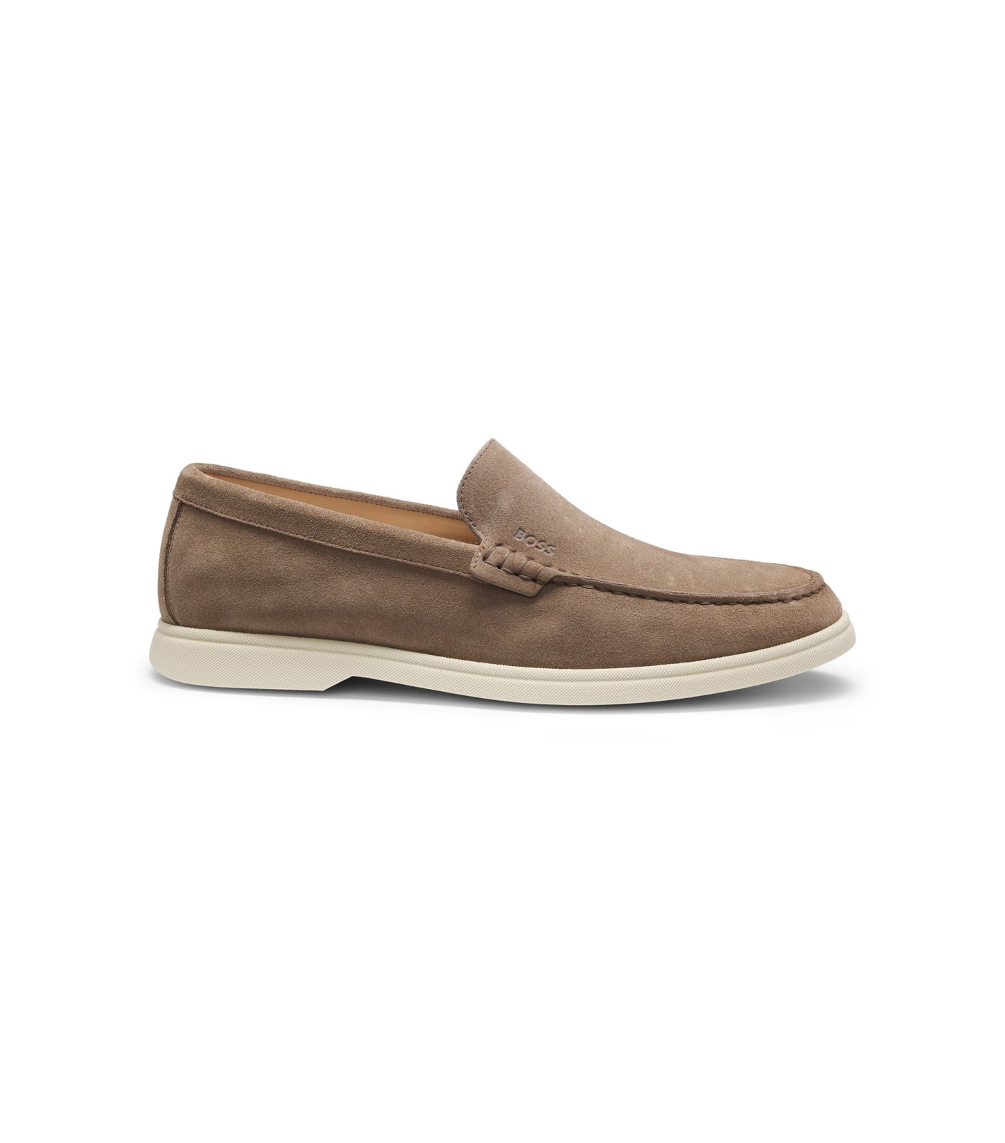 Suede loafers with embossed logo