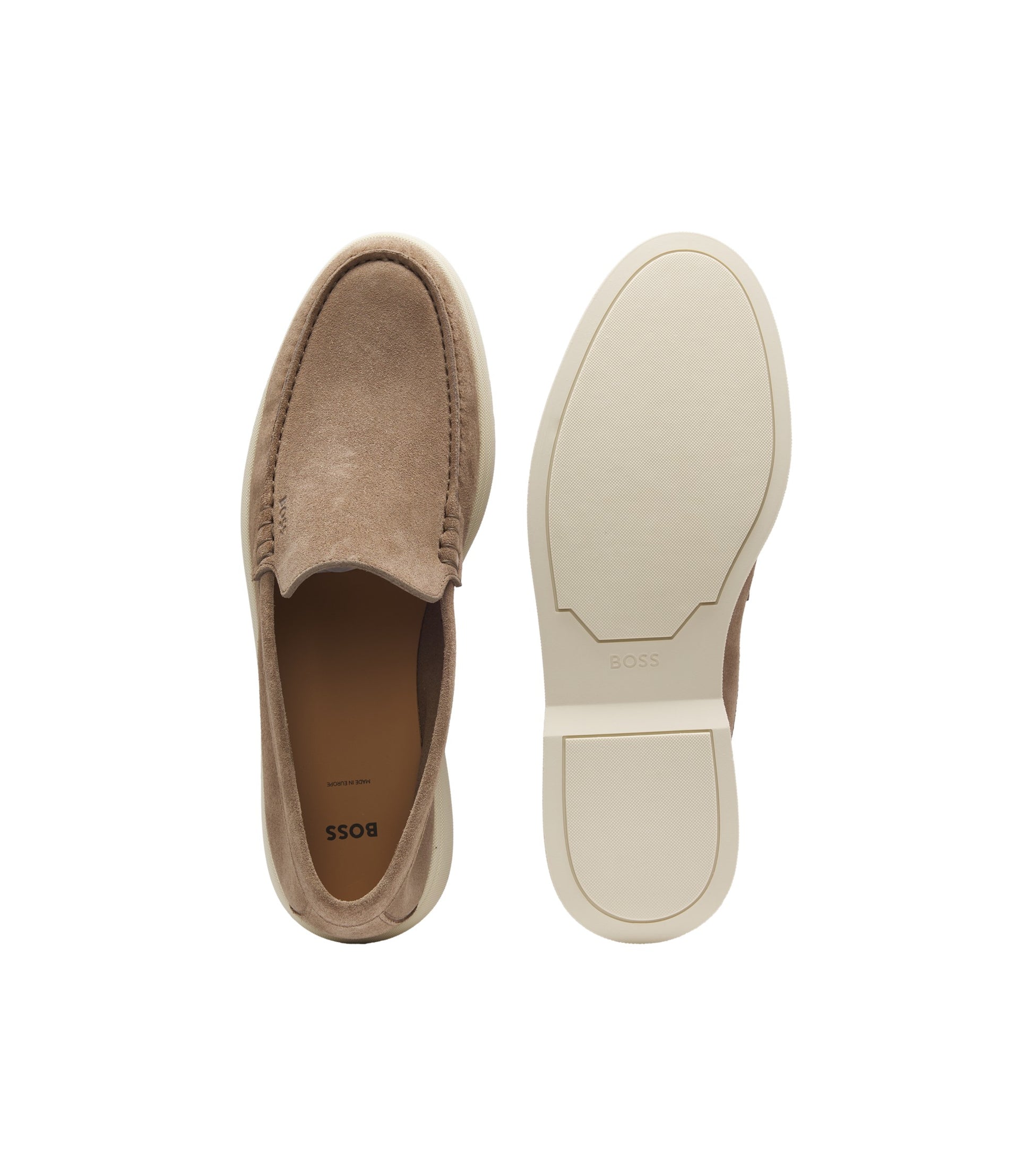 Suede loafers with embossed logo