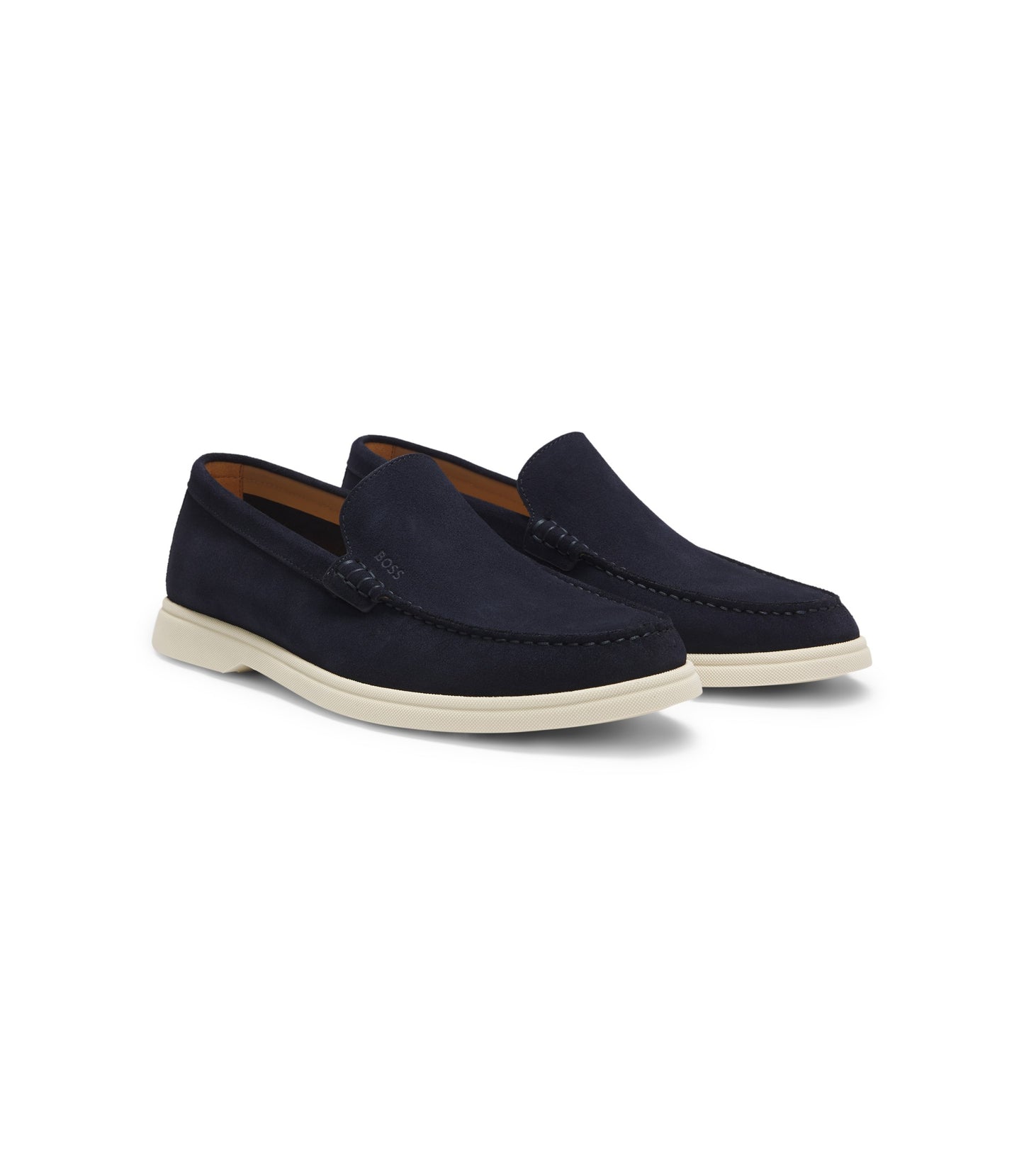 Suede loafers with embossed logo
